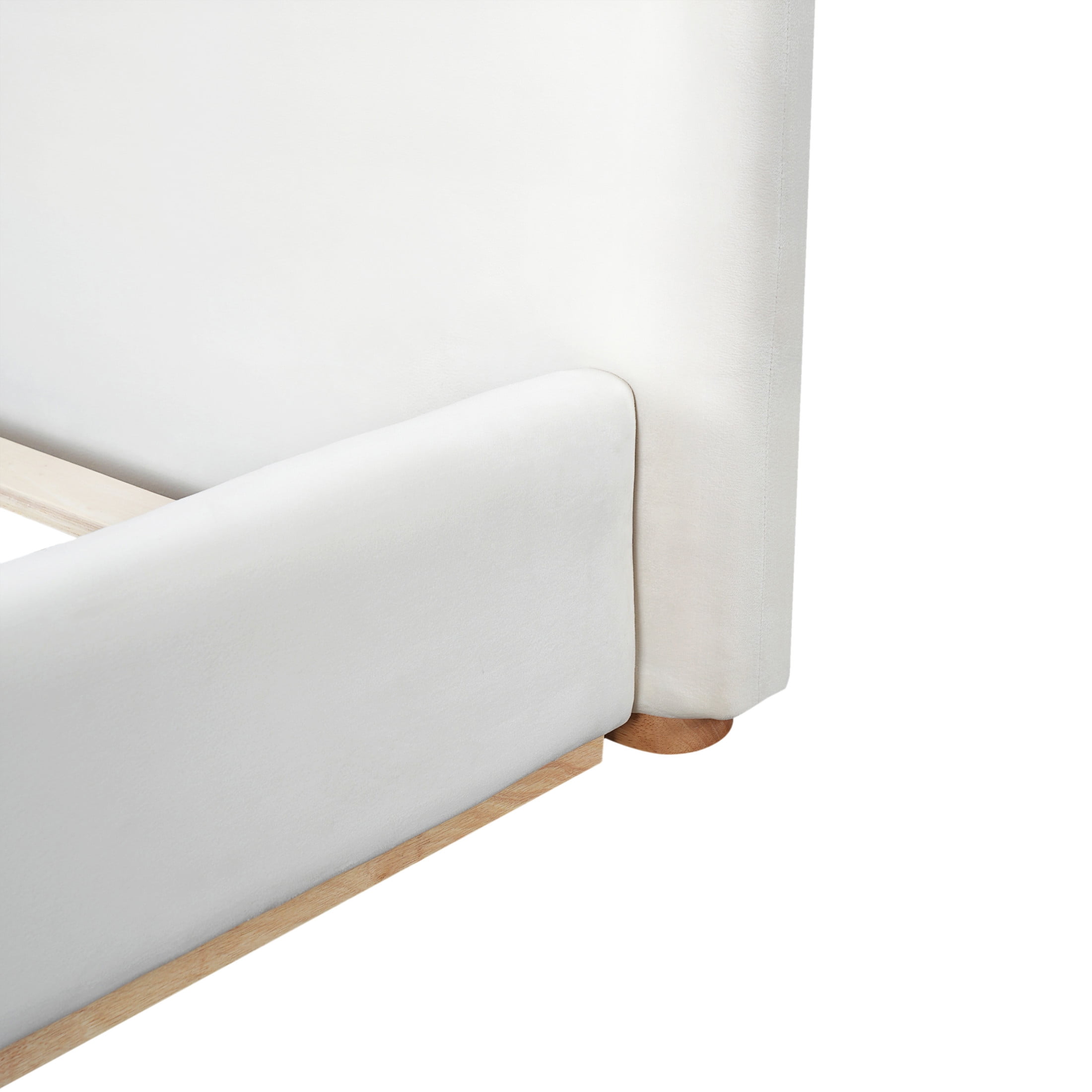 Christopher Knight Home Velvet Upholstered King Bed, Solid Wood Platform Bed Frame, White - Image 4