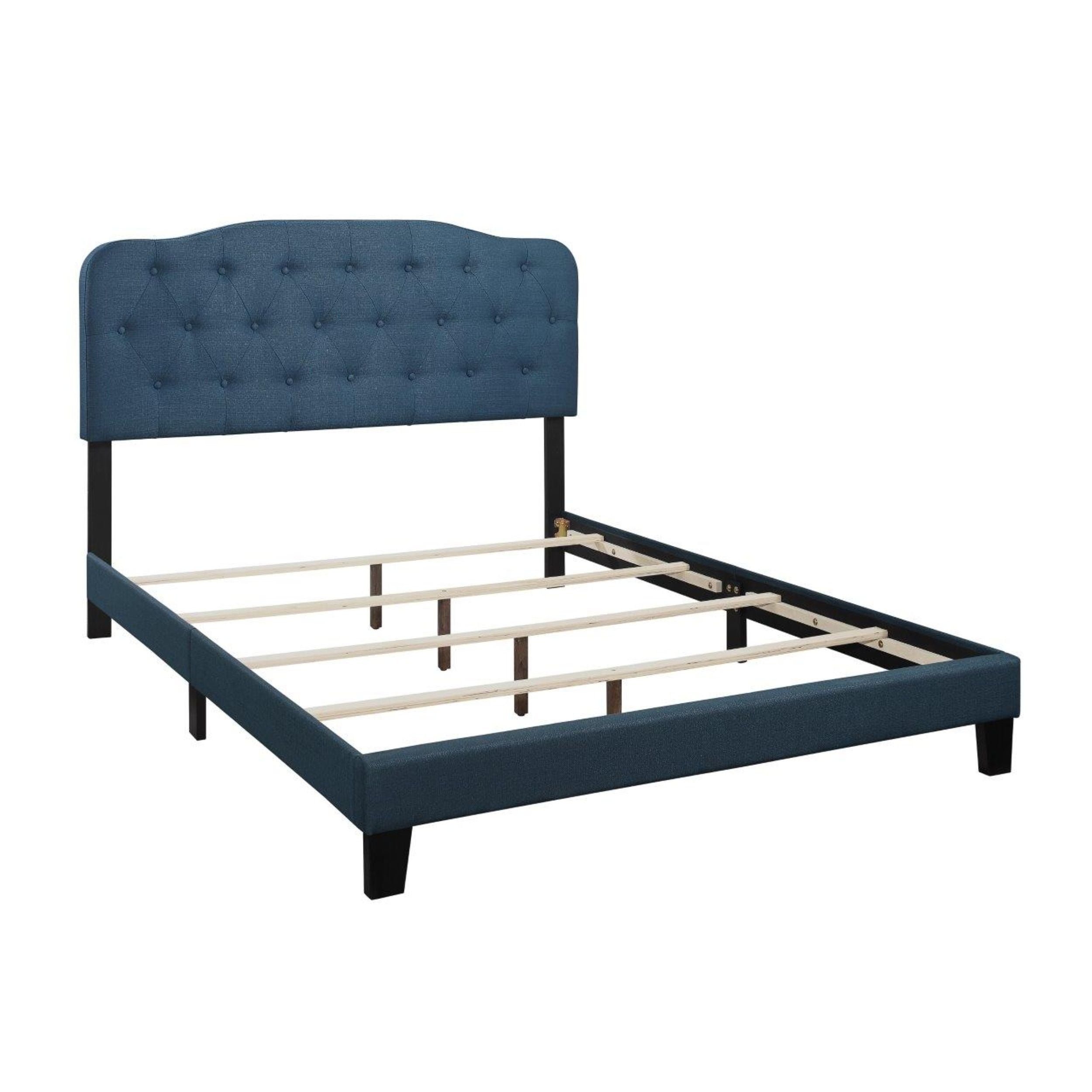 Home Design Carmel Upholstered King Panel Bed Frame with Curved Tufted Headboard and Padded Seat, Blue, Easy assembly - Image 5