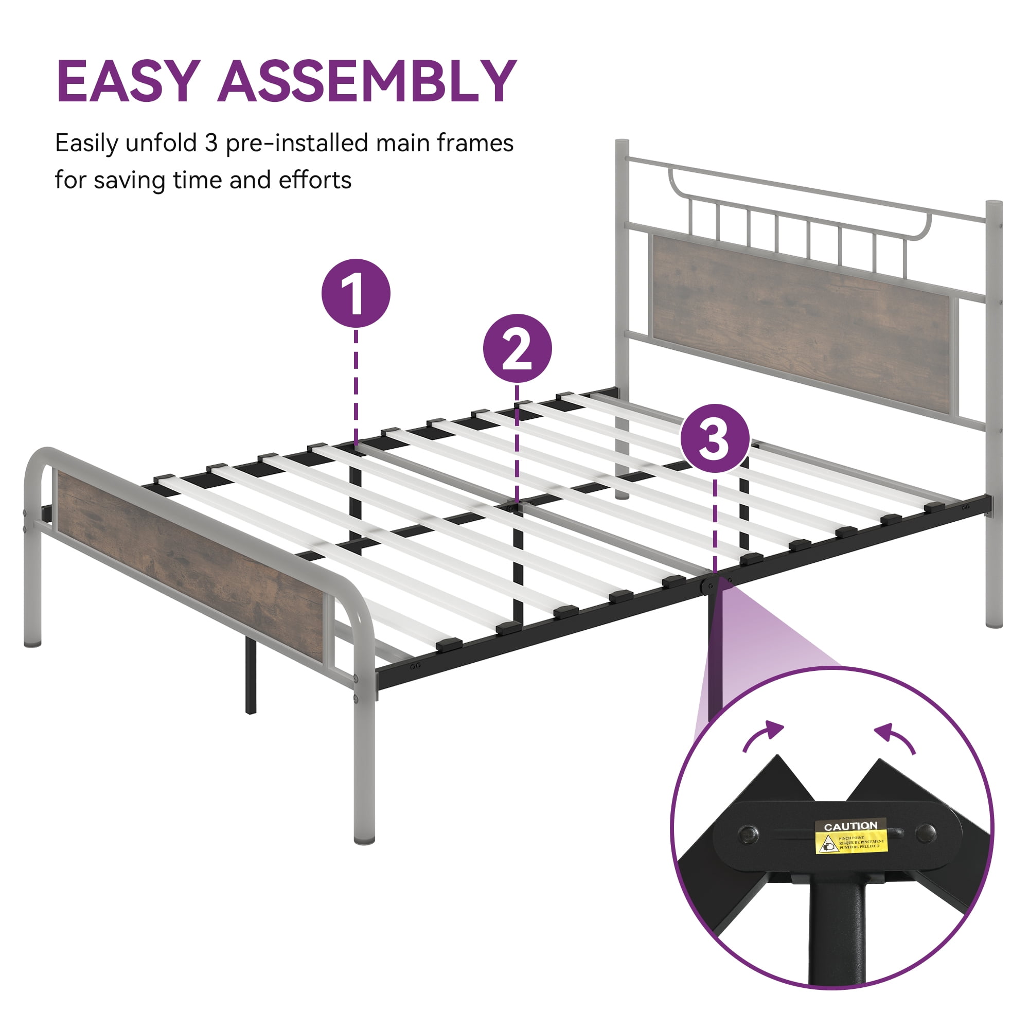 Uforic Farmhouse Queen Metal Platform Bed Frame with Headboard & Soundproof Cotton, Black - Image 5