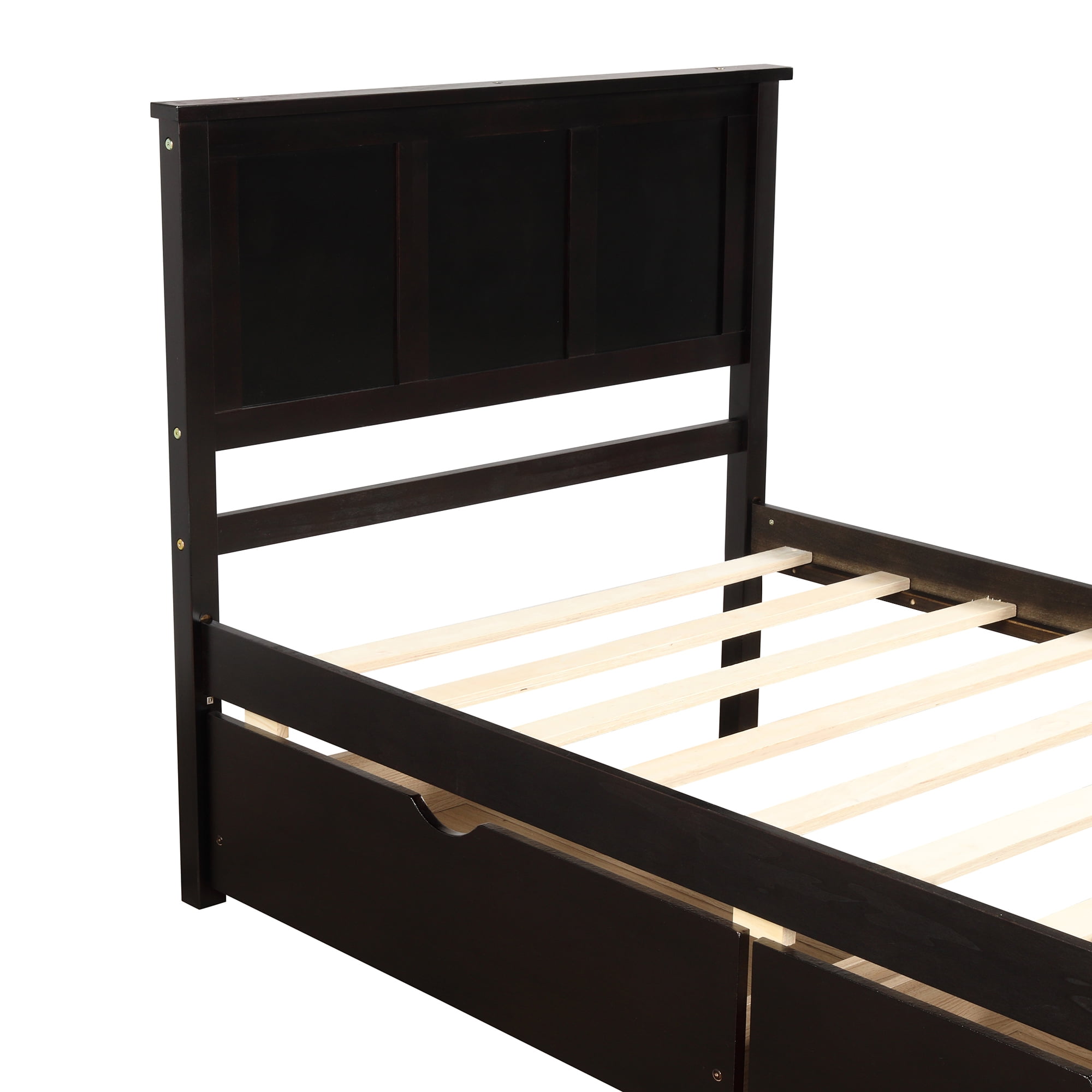 Euroco Wood Twin Size Platform Bed with Drawers for Kids Teens, Espresso - Image 7
