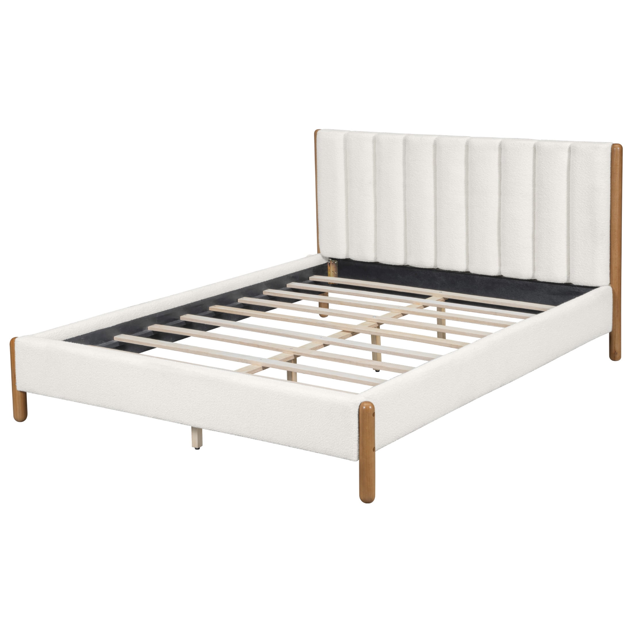 Christopher Knight Home Modern Boucle Queen Bed Frame, Vertical Stripe Headboard, Solid Wood, White - Image 2