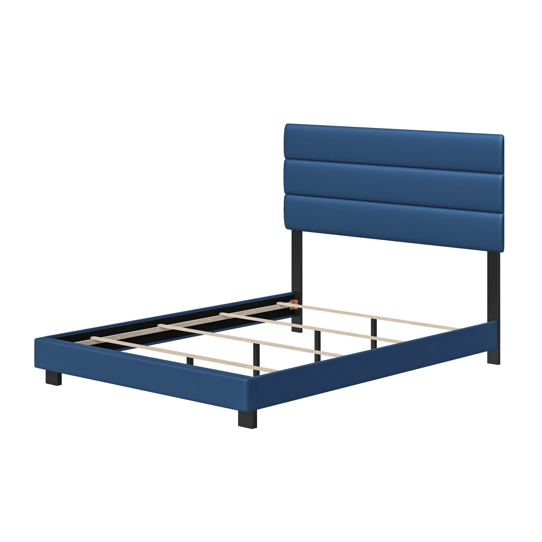 Boyd Sleep Napoli Blue Faux Leather King Size Fully Upholstered Platform Bed Frame with Adjustable Headboard, Qualified Box Spring or Foundation Required for Use - Image 4