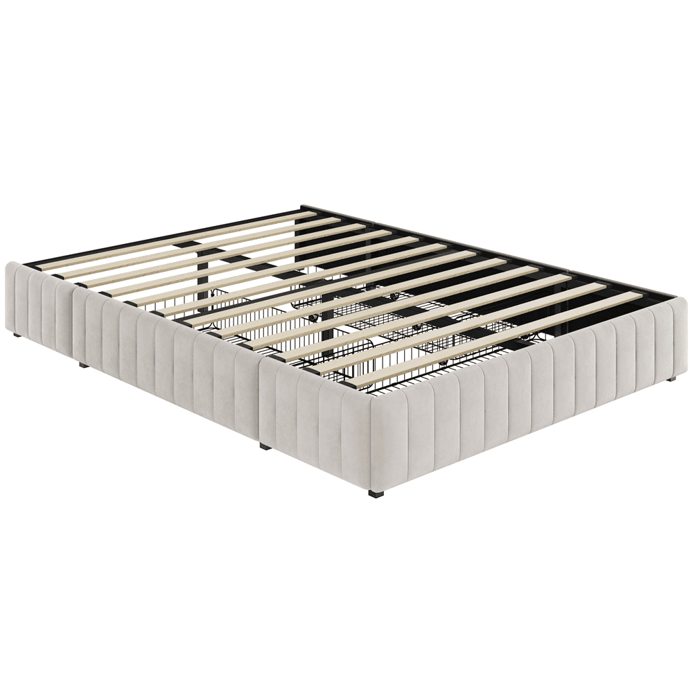 Renwick Full Size Upholstered Bed Frame with 4 Storage Drawers for Adult, Beige - Image 2