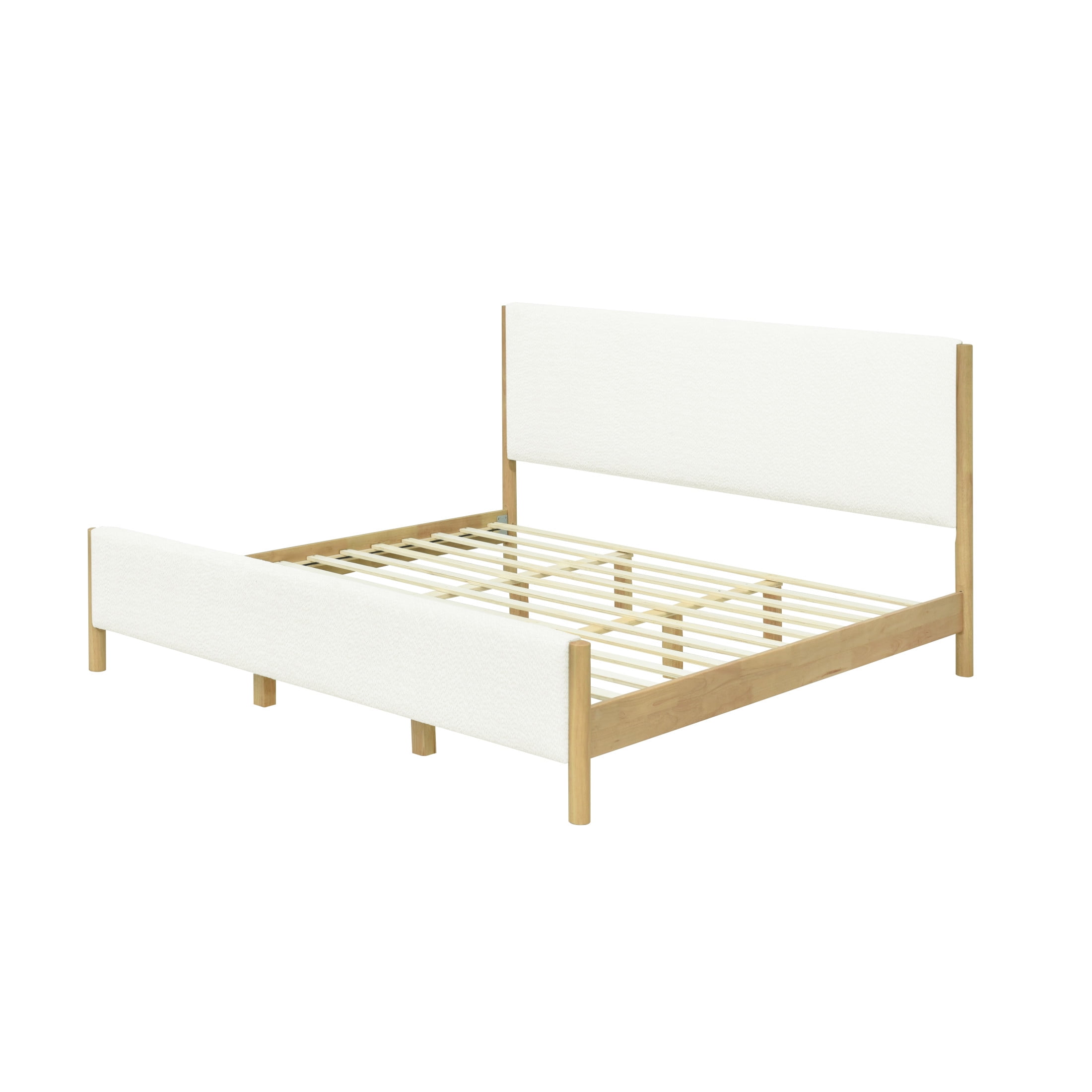 Christopher Knight Home Modern Boucle Upholstered King Bed Frame with Headboard, Solid Wood Legs, White - Image 3