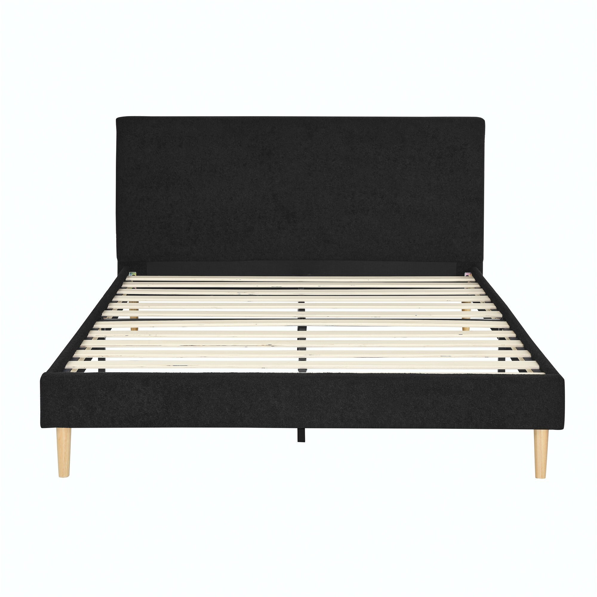 AENKYO King Size Upholstered Platform Bed Frame with Soft Teddy Velvet Headboard, No Box Spring Needed, Black - Image 7