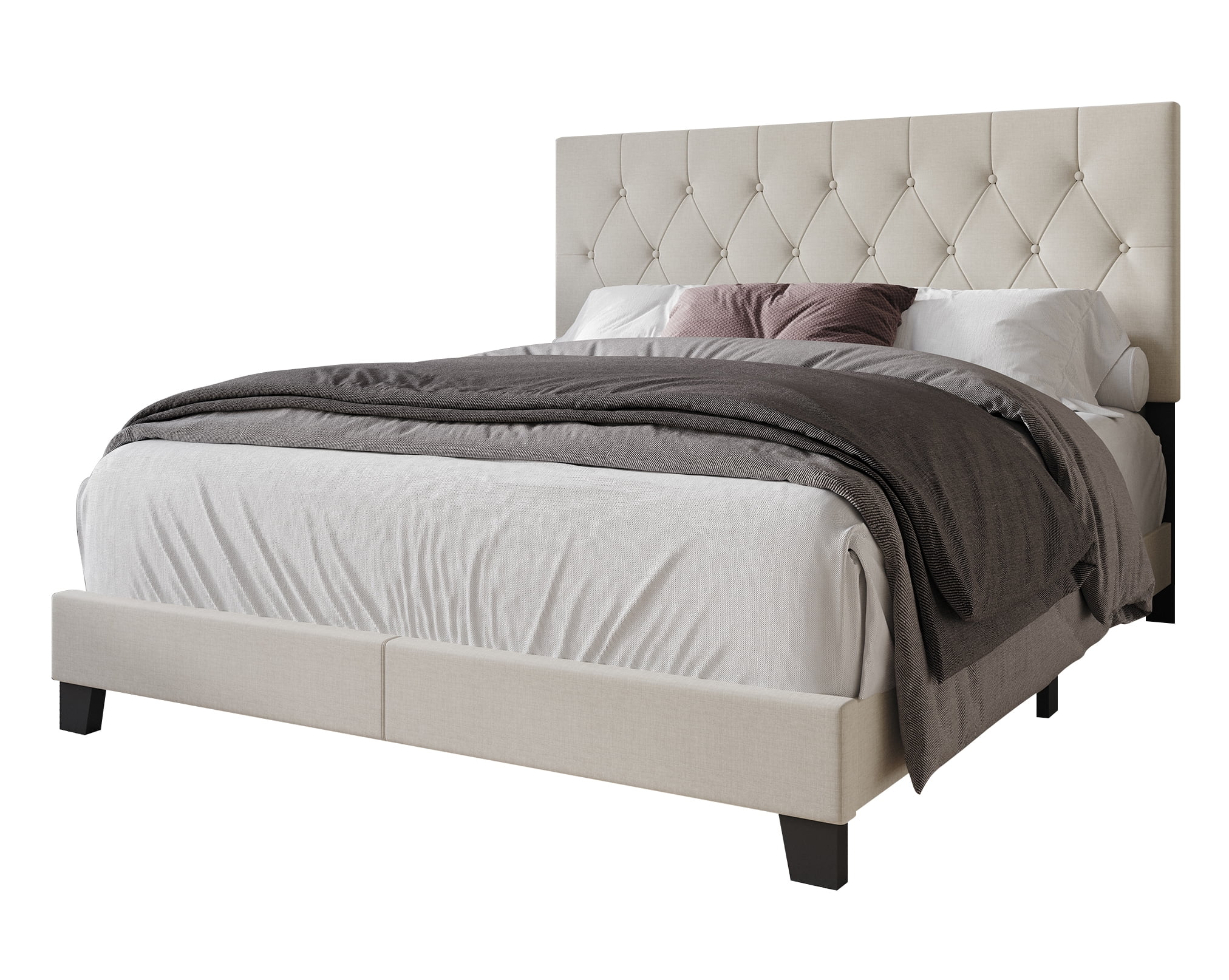 Home Design Dillon Queen Tufted Upholstered Panel Bed Frame with Button Tufting and Foam-Filled Headboard, Warm Gray, Easy Assembly - Image 6