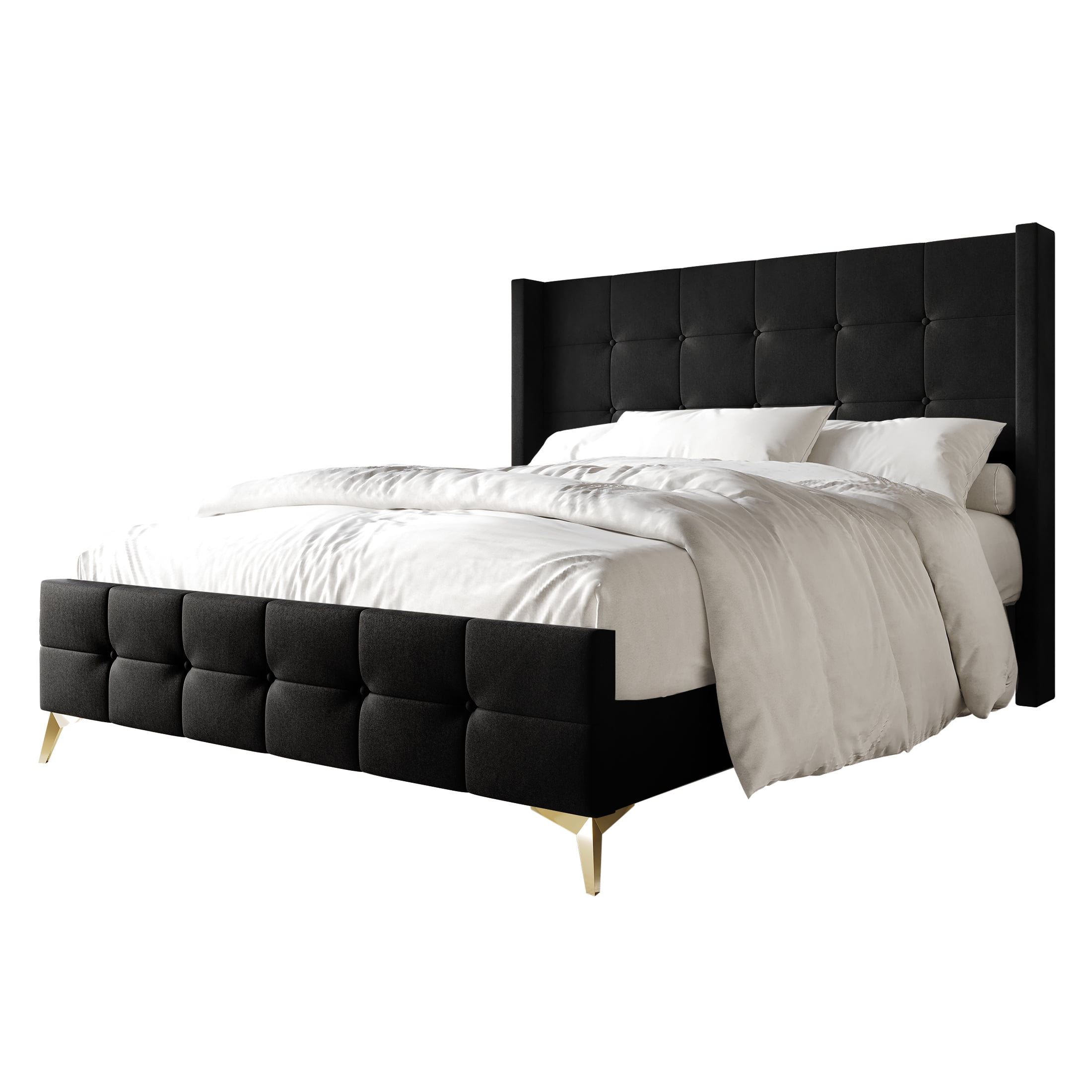 Castle Place Luxury Full Size Velvet Upholstered Bed In Black - Image 2