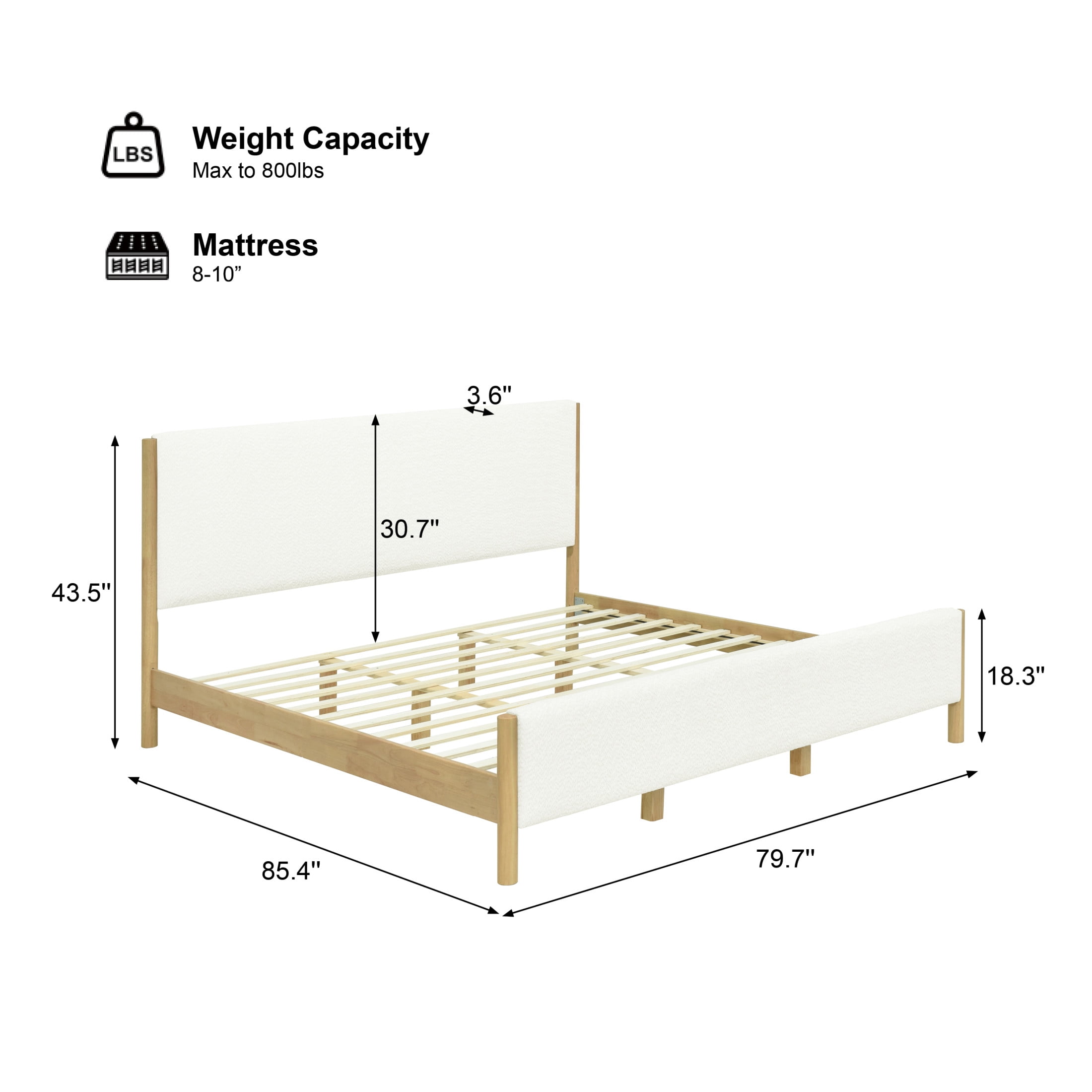 Christopher Knight Home Modern Boucle Upholstered King Bed Frame with Headboard, Solid Wood Legs, White - Image 5