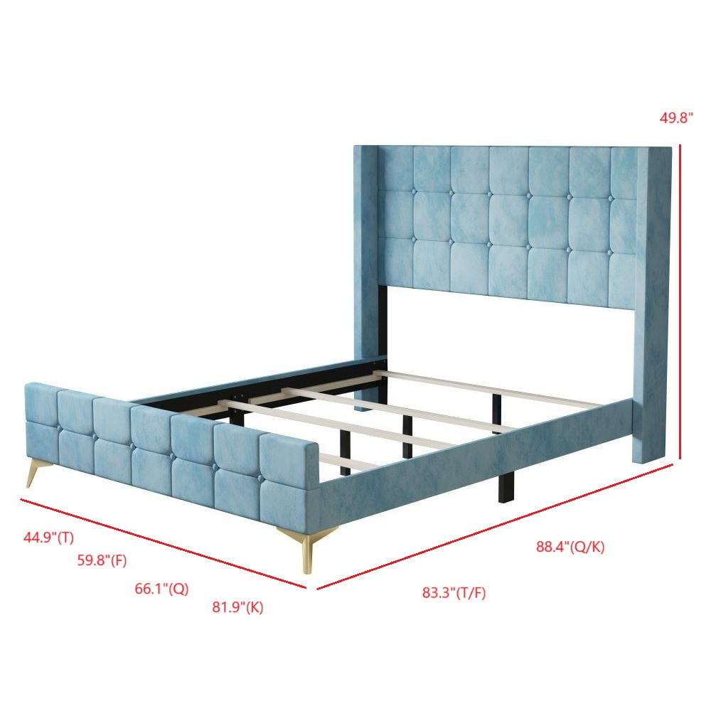 Home Design Gisella Full Upholstered Panel Bed Frame with Headboard Wingback for Adult, Blue, Easy Assembly - Image 4