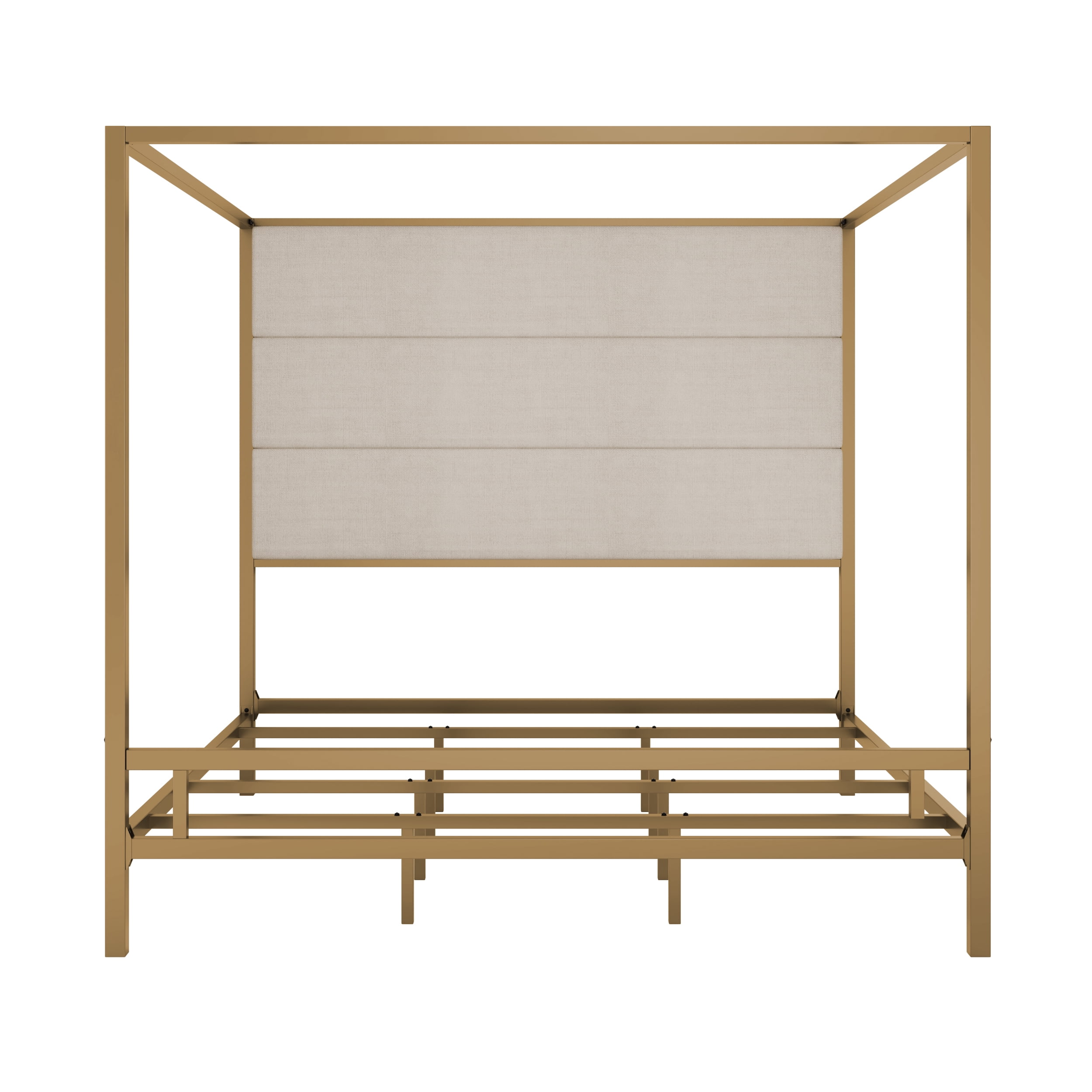 Euroco Metal King Size Canopy Bed with Upholstery Headboard, Gold - Image 7