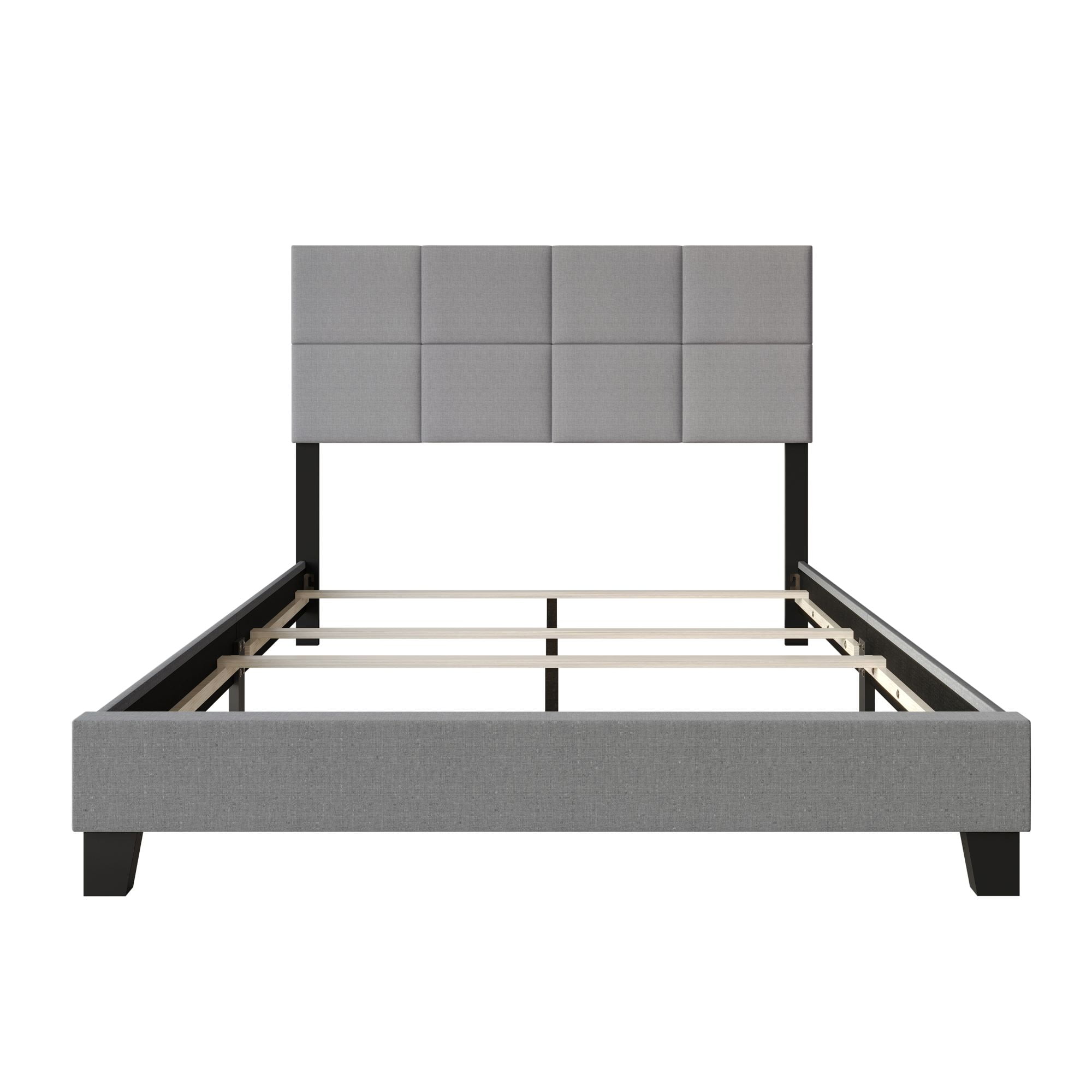 Home Design Lufkin Twin Upholstered Panel Bed Frame with Checkered Tufted Headboard & Foam-Filled Comfort, Gray, Easy Assembly - Image 6