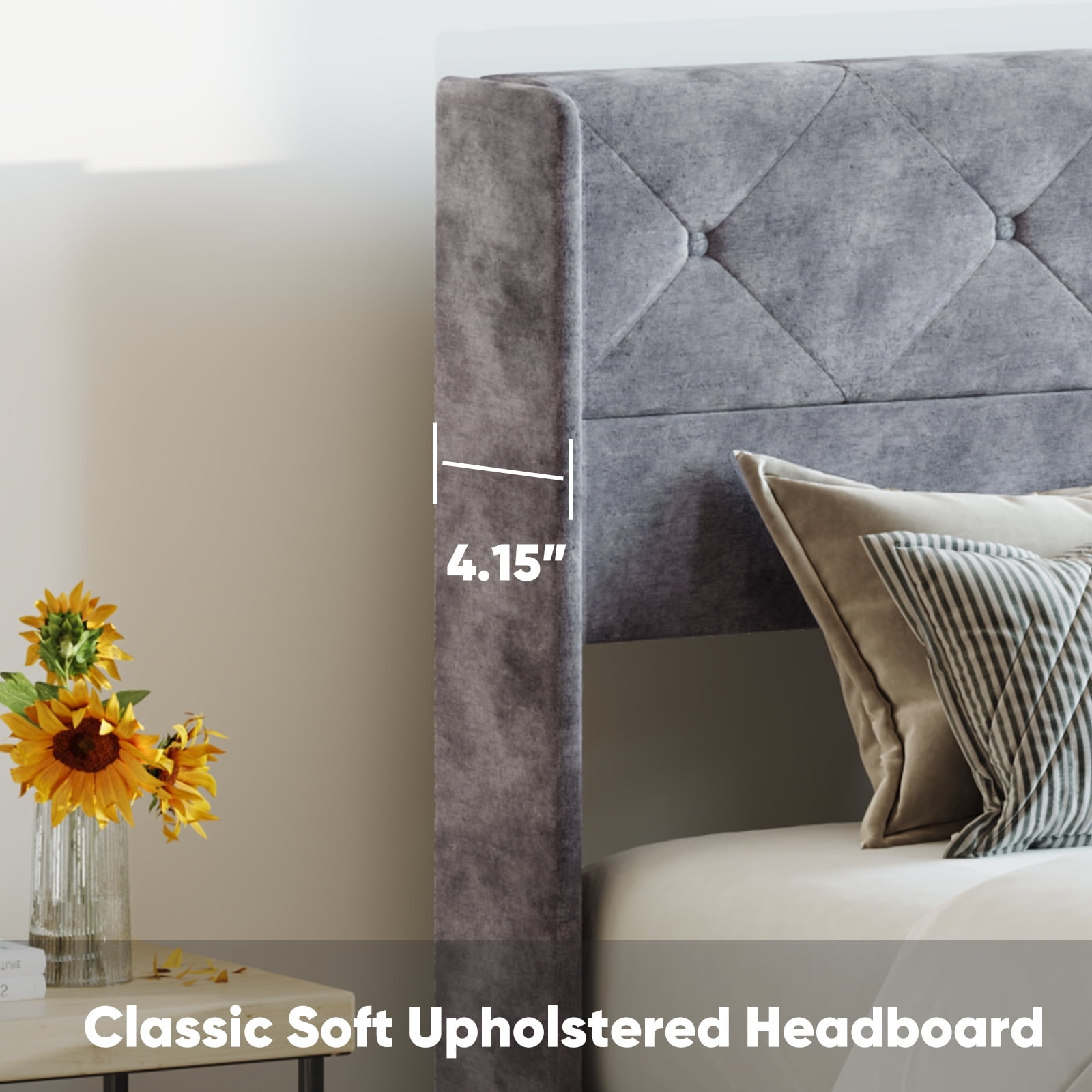 Gianna Queen Size Lift Up Storage Bed with Hydraulic Support, Wingback Velvet Upholstered Headboard, No Box Spring Needed, Grey - Image 6