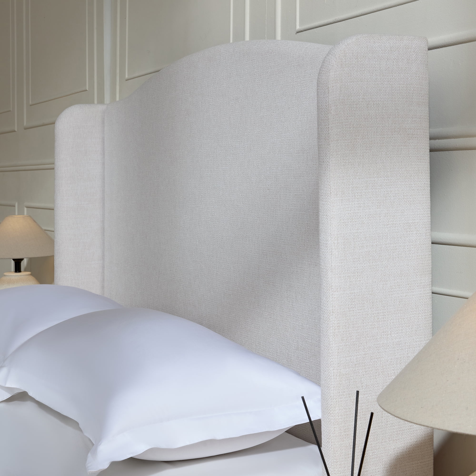 Miniyam 54" High Queen Size Upholstered Bed with Wingback Headboard for Adult, Ivory White - Image 6