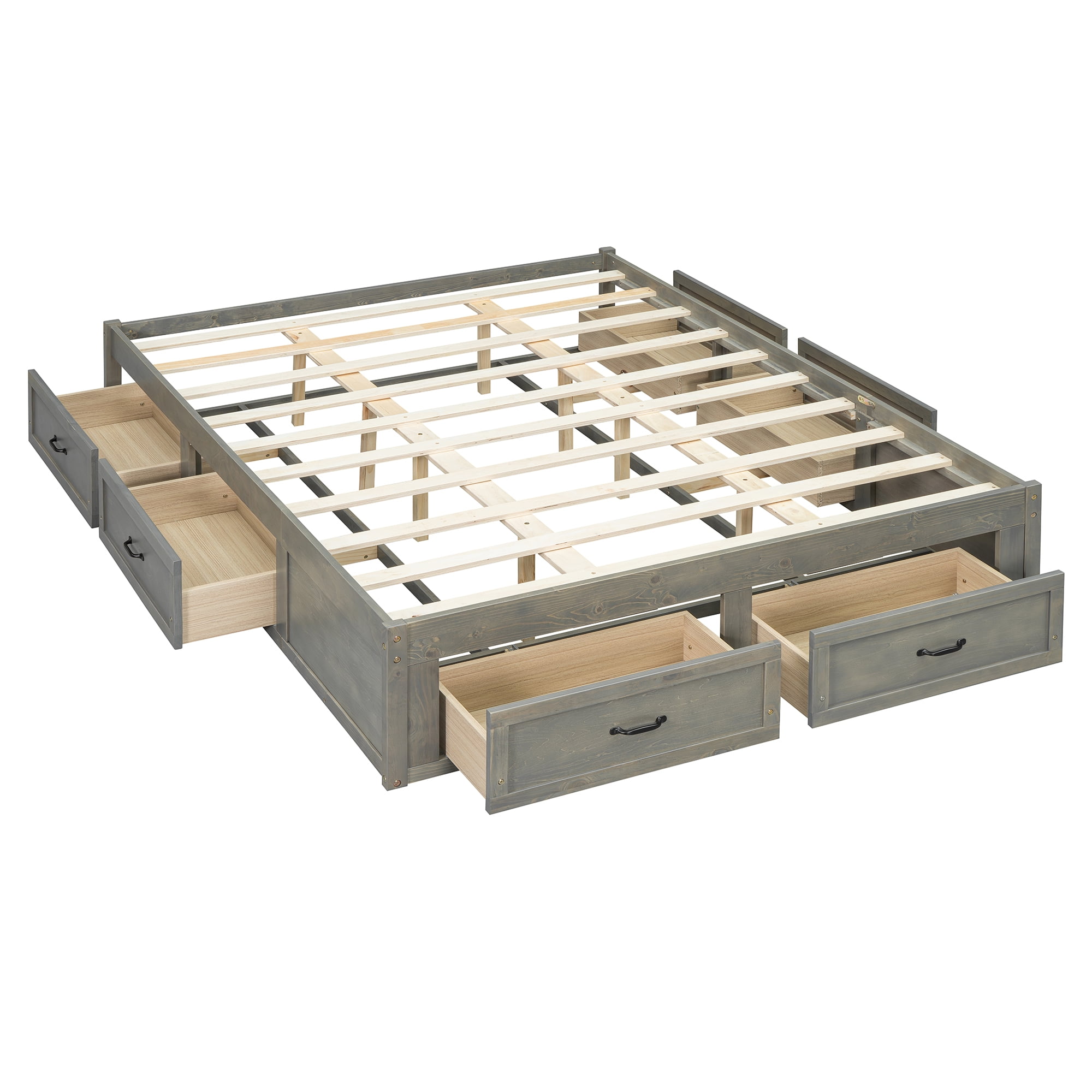 Aukfa Platform Bed with 6 Storage Drawers, Queen Size Captain Bed Frame, Farmhouse Style, Antique Gray - Image 6