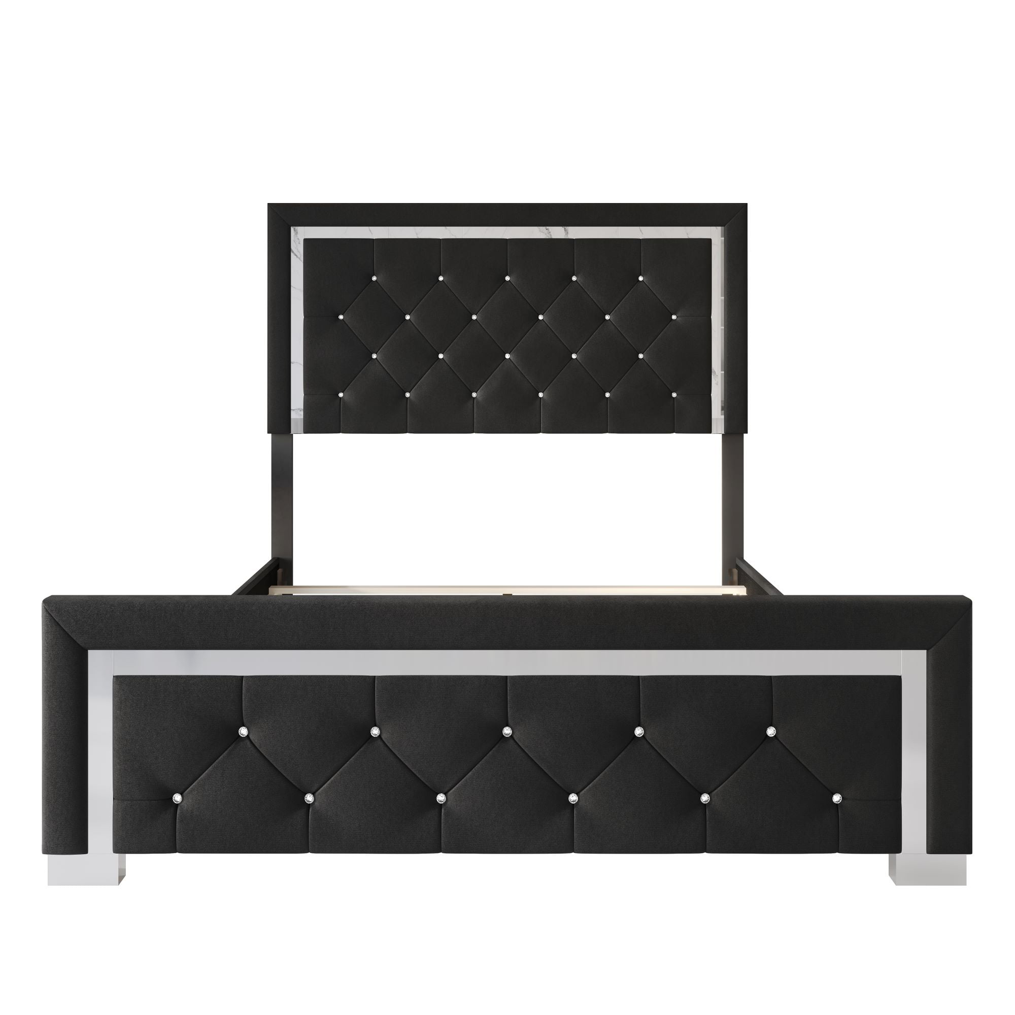 Home Design Toccoa Queen Upholstered Panel Bed Frame with Diamond Button-Tufted Headboard and Silver Metal Accents, Black, Easy Assembly - Image 5