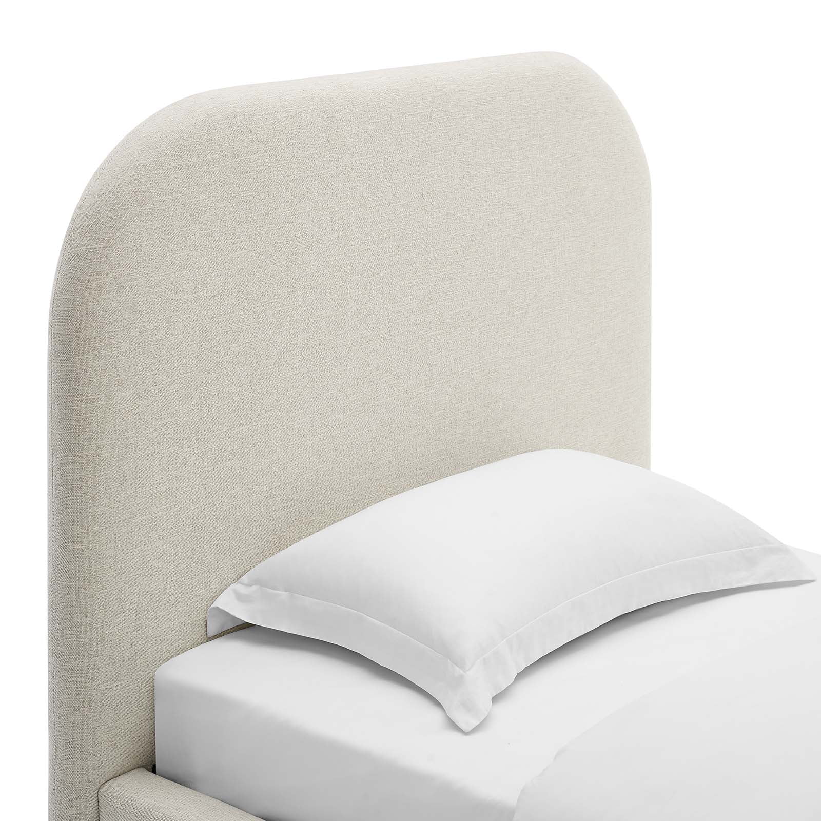 Keynote Upholstered Fabric Curved Twin Platform Bed in Heathered Weave Ivory - Image 6