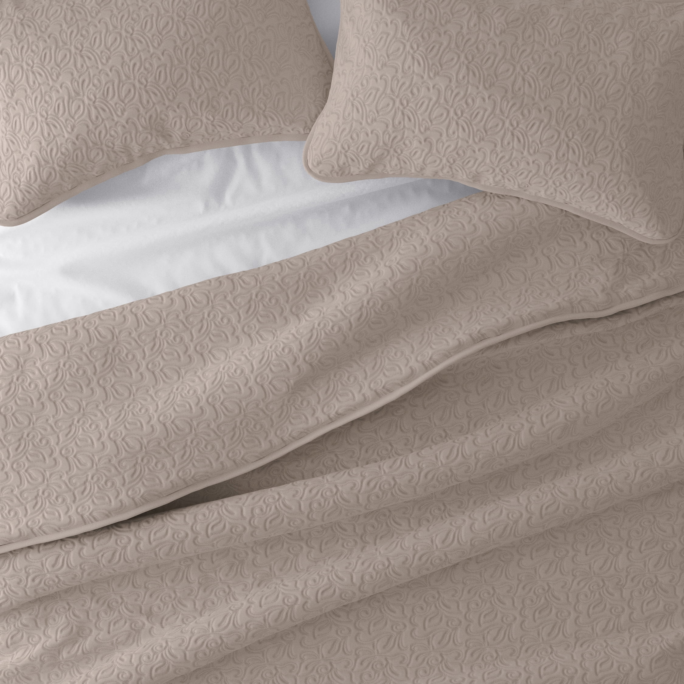 Noble Linens 3 Piece Latte Floral Stitch Quilt Set, King / CalKing - Image 4