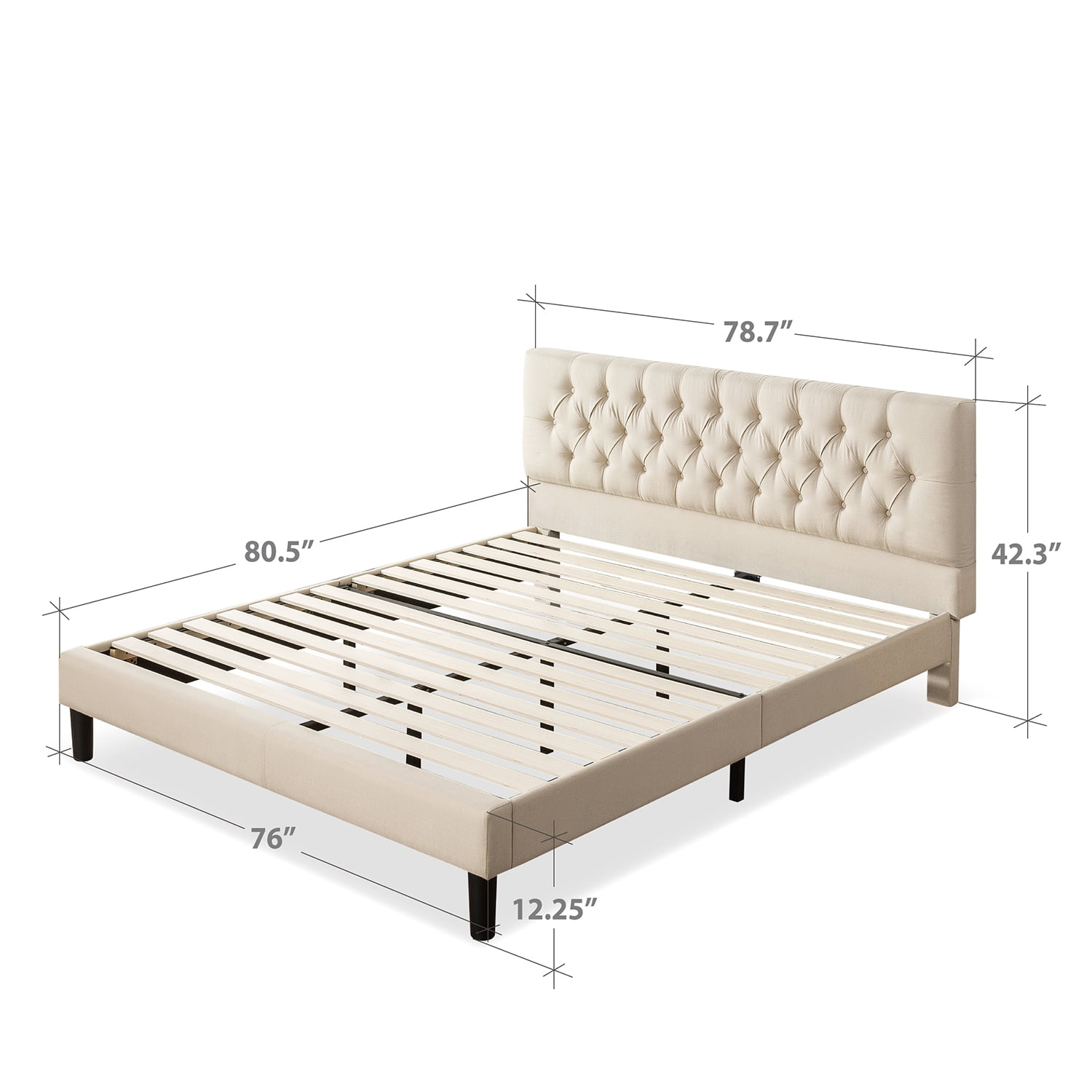 Zinus Misty 42" Upholstered Platform Bed Frame, Taupe, King - Image 5