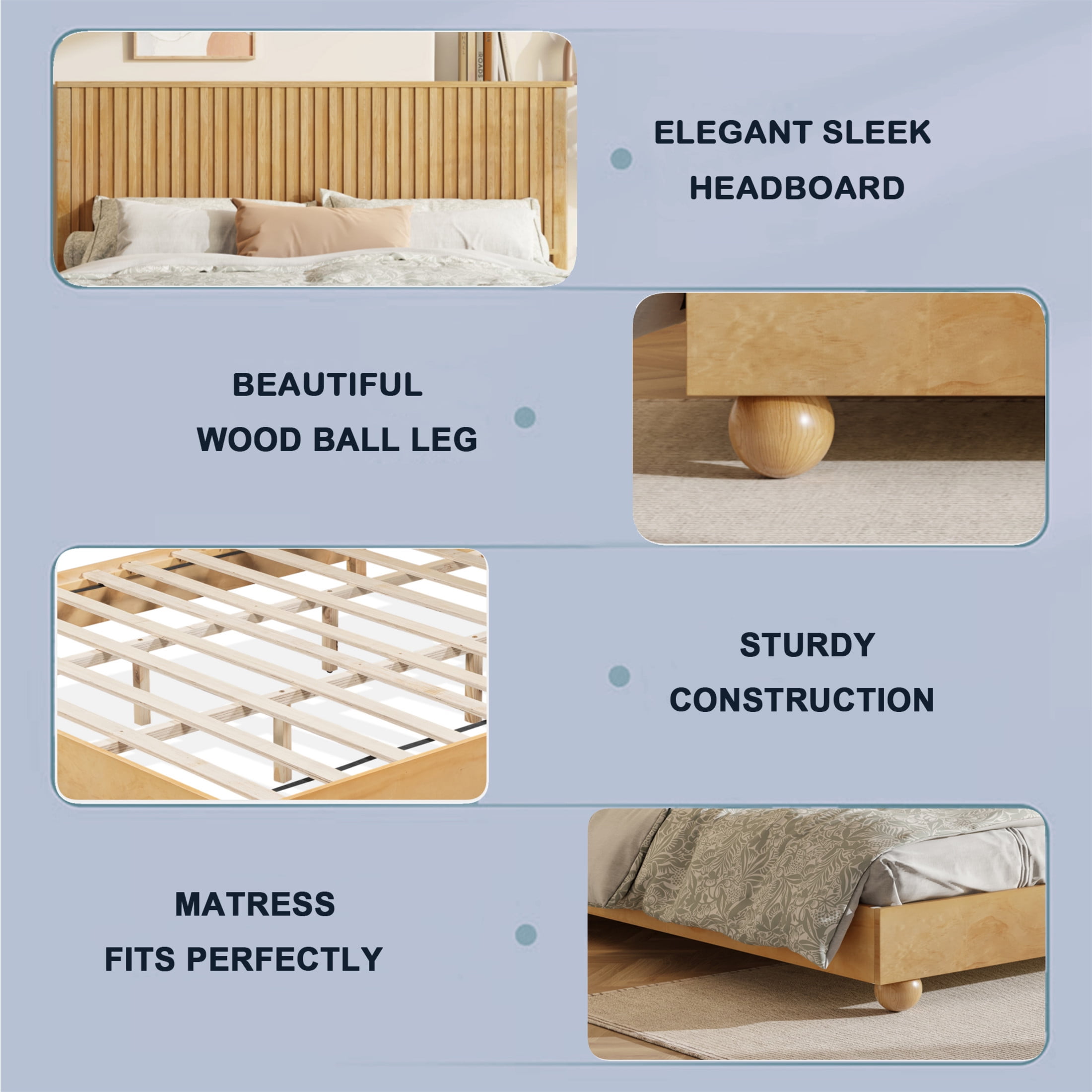 Christopher Knight Home 83.4" King Size Platform Bed Frame with Reeded Headboard, Solid Wood, Natural - Image 5