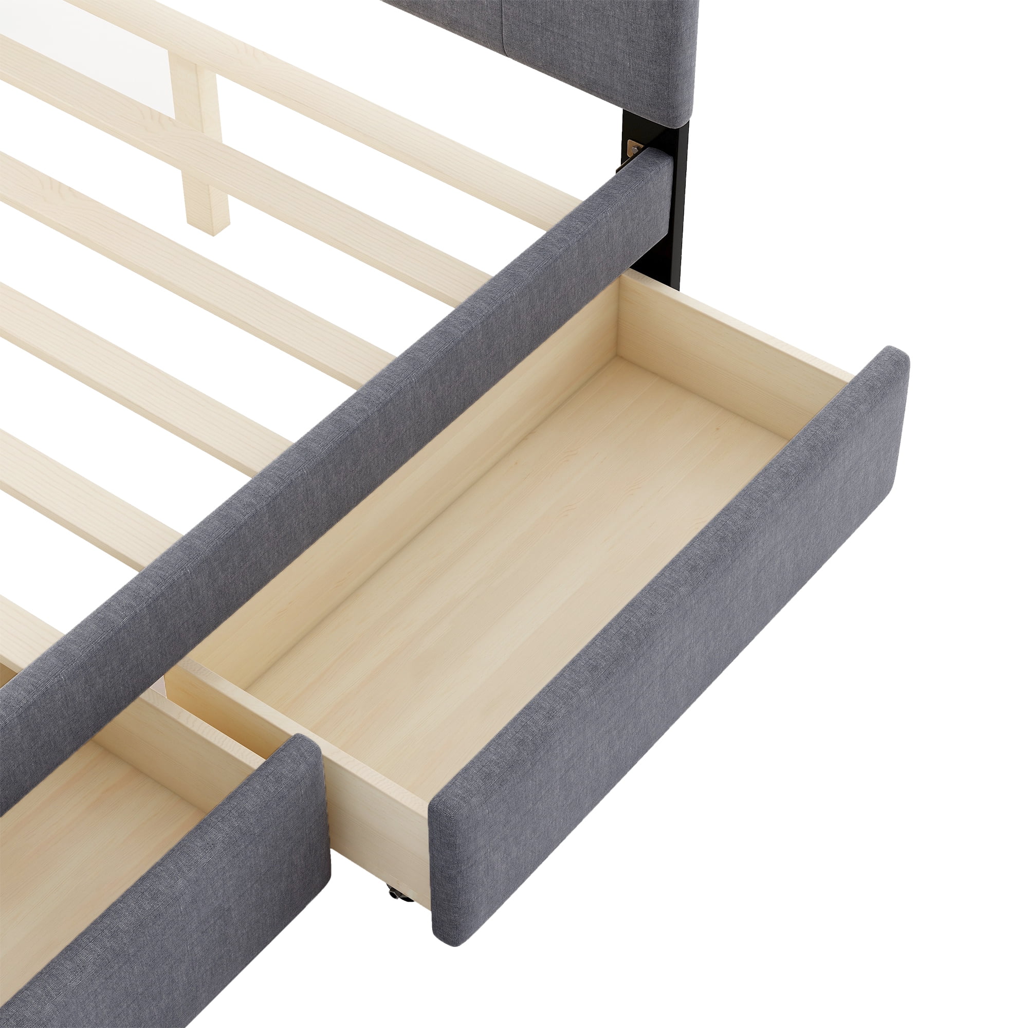 EUROCO Queen Size Linen Upholstered Platform Bed with Two Drawers, for Adults, Gray - Image 4