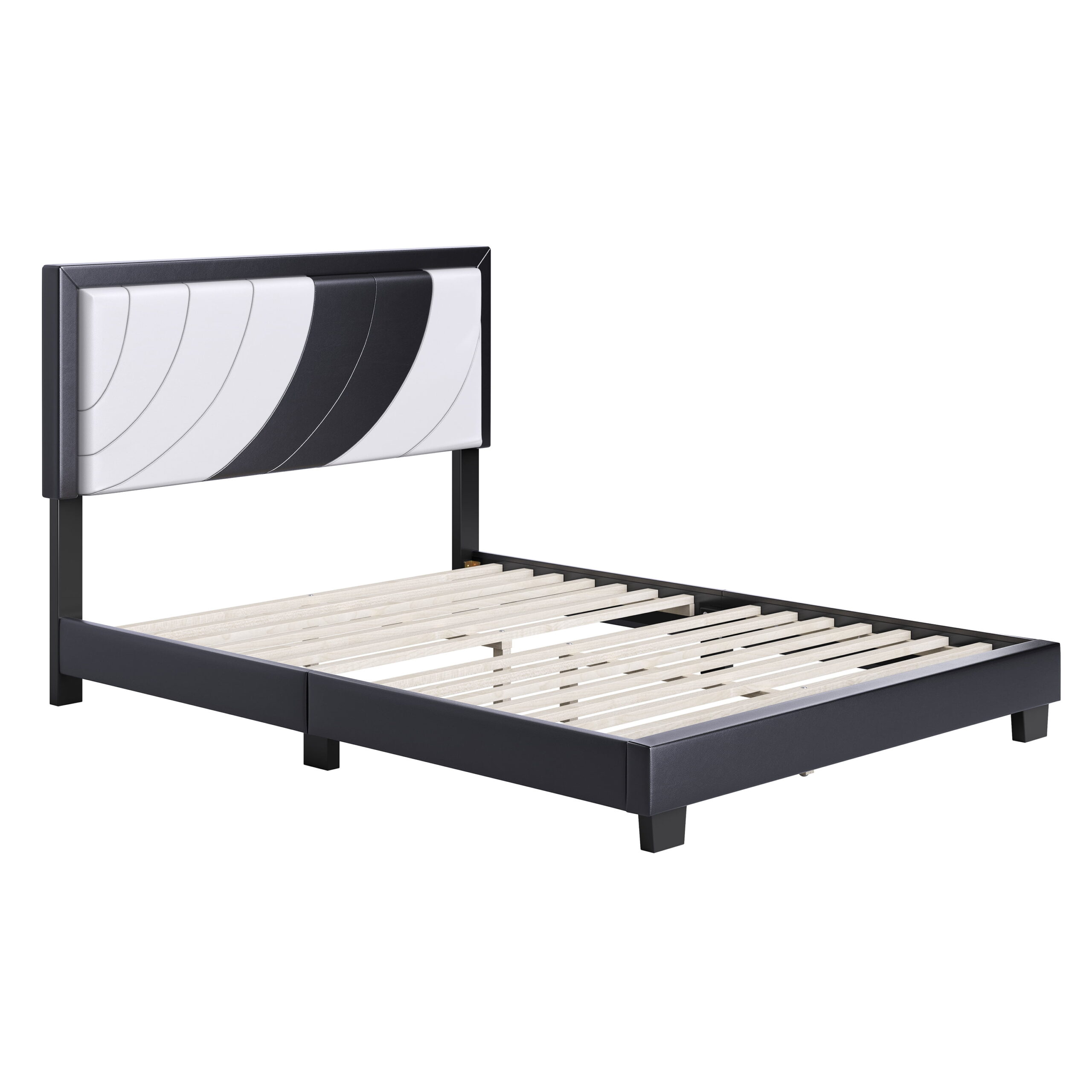 Boyd Sleep Bree White/Black Faux Leather Full Size Fully Upholstered Platform Bed Frame with Adjustable Headboard - Image 5