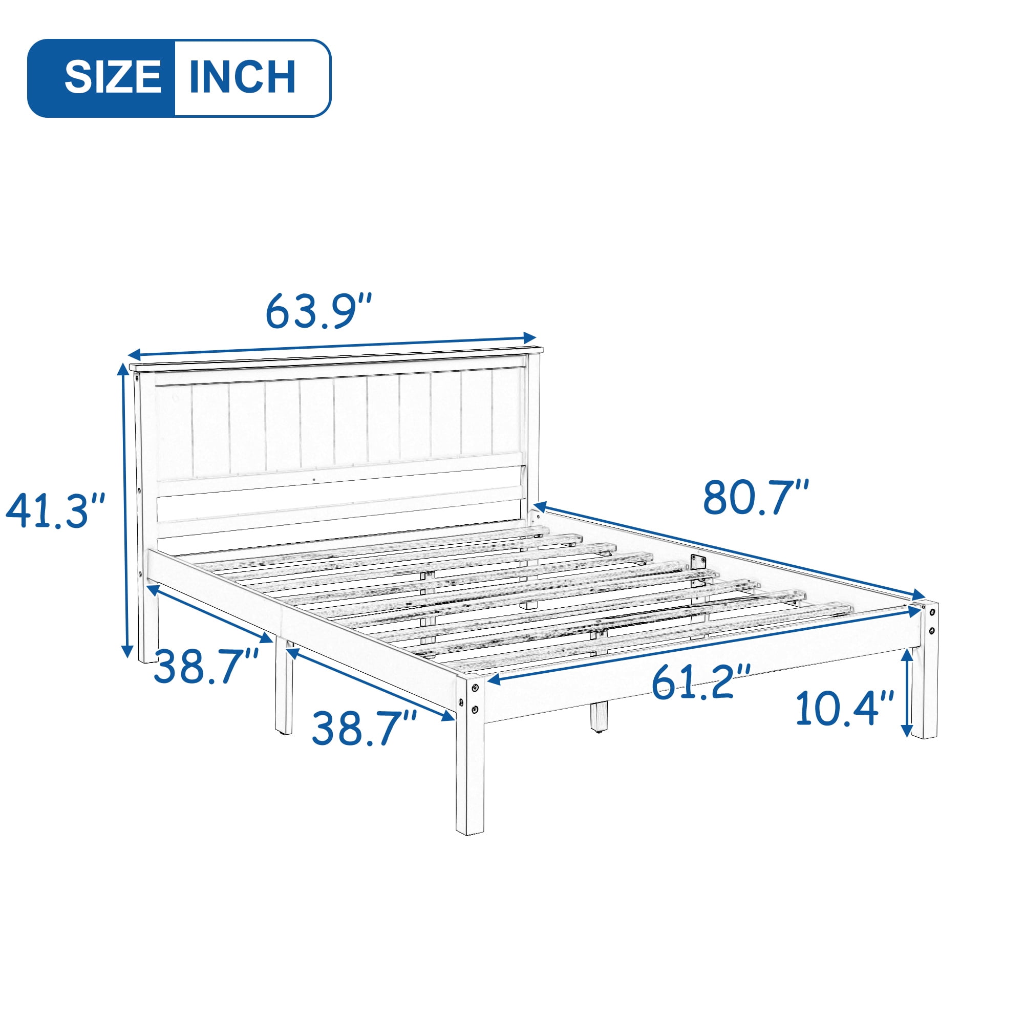 Euroco Full Platform Bed Wood Frame with Headboard and Footboard for Kids Teens, White - Image 3