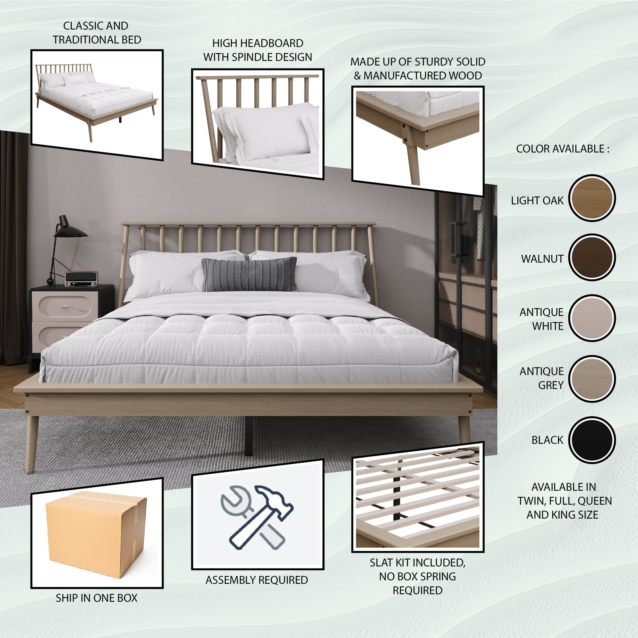 Castle Place Vintage Spindle Wooden King Platform Bed, Walnut - Image 2