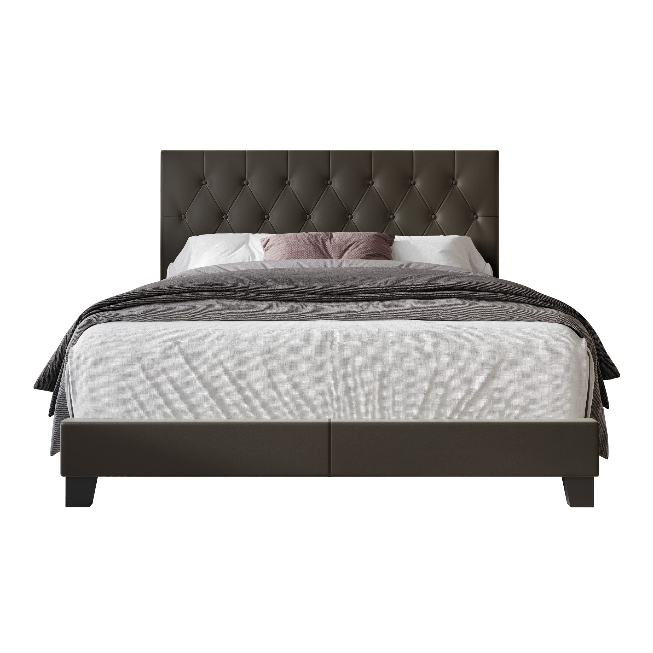 Home Design Omaha Queen Tufted Upholstered Panel Bed Frame, Dark Brown, Easy Assembly - Image 3
