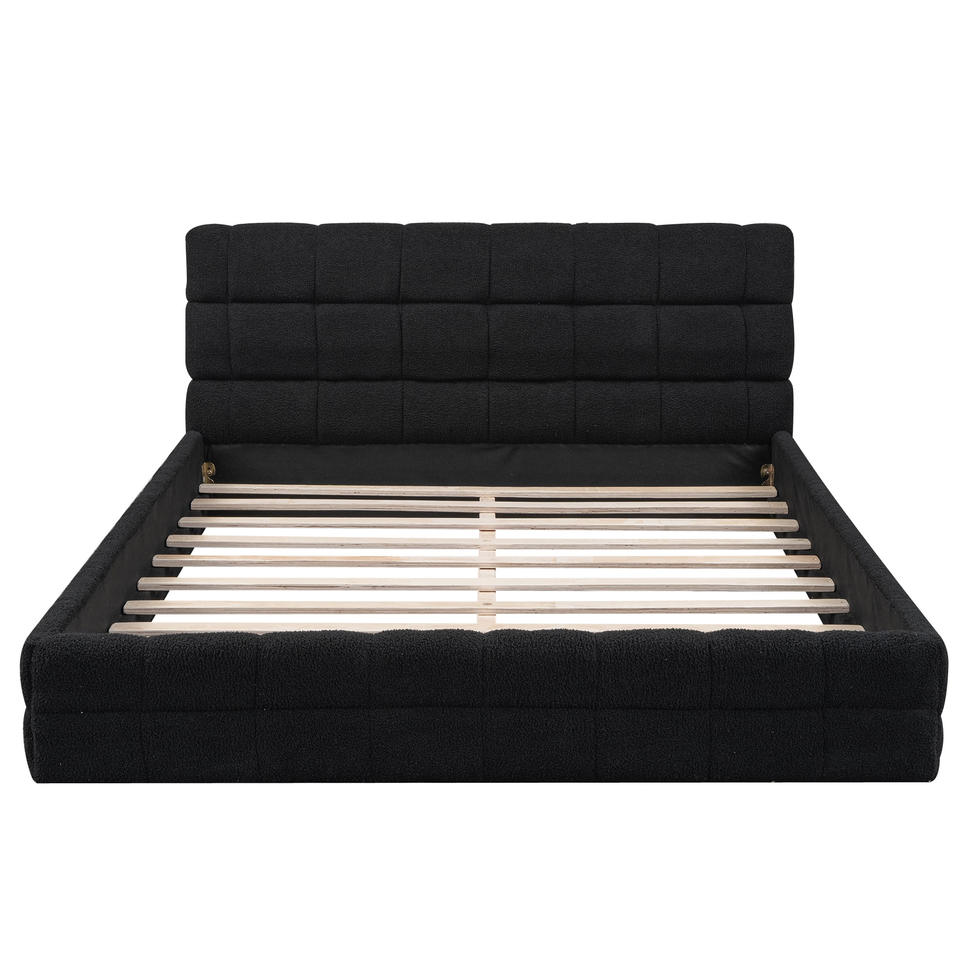 Euroco Upholstered Queen Size Platform Bed with Tuft Headboard, Black - Image 7