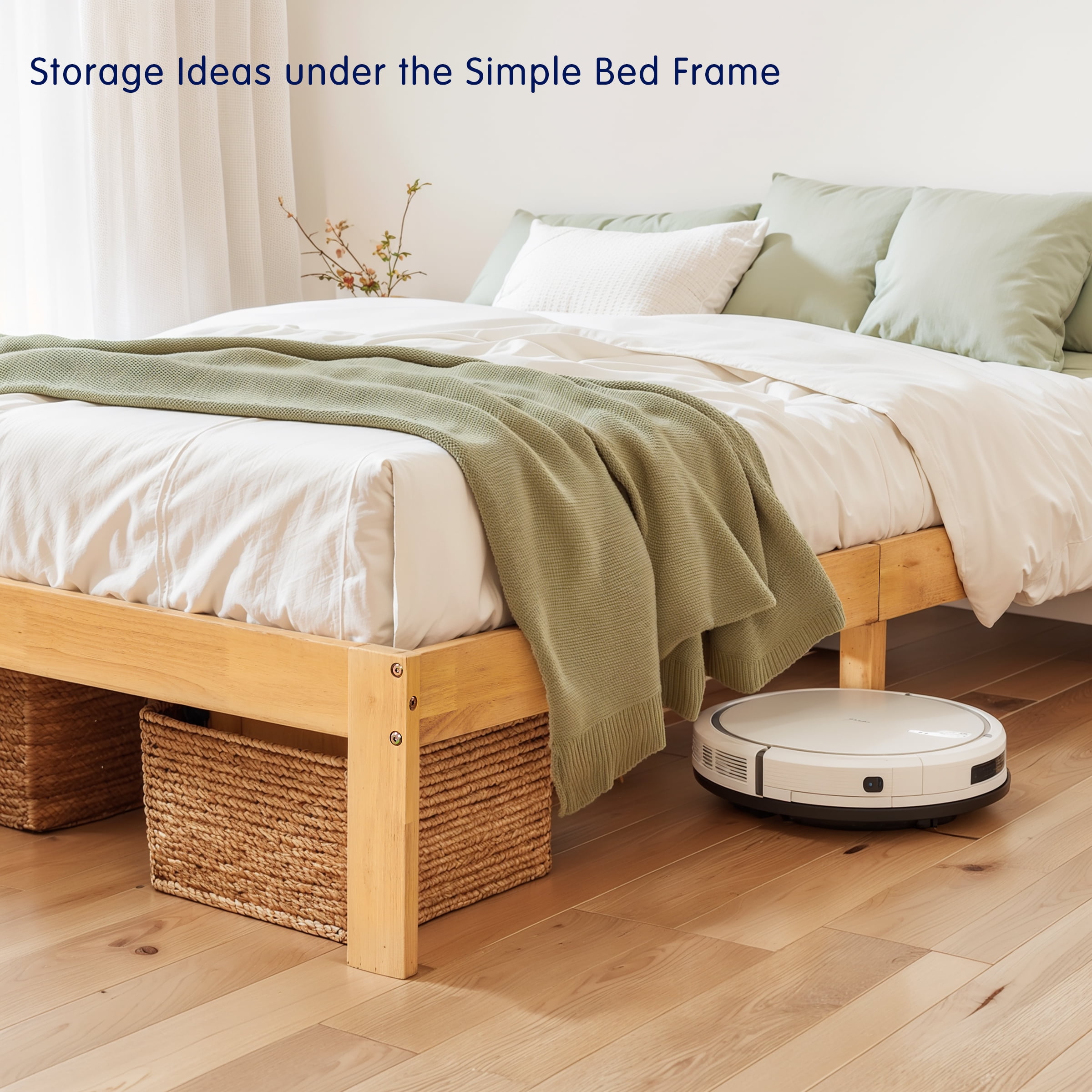 Queen Wood Bed Frame with Headboard, Solid Wood Platform, Quiet & Stable, No Box Spring, Natural - Image 7