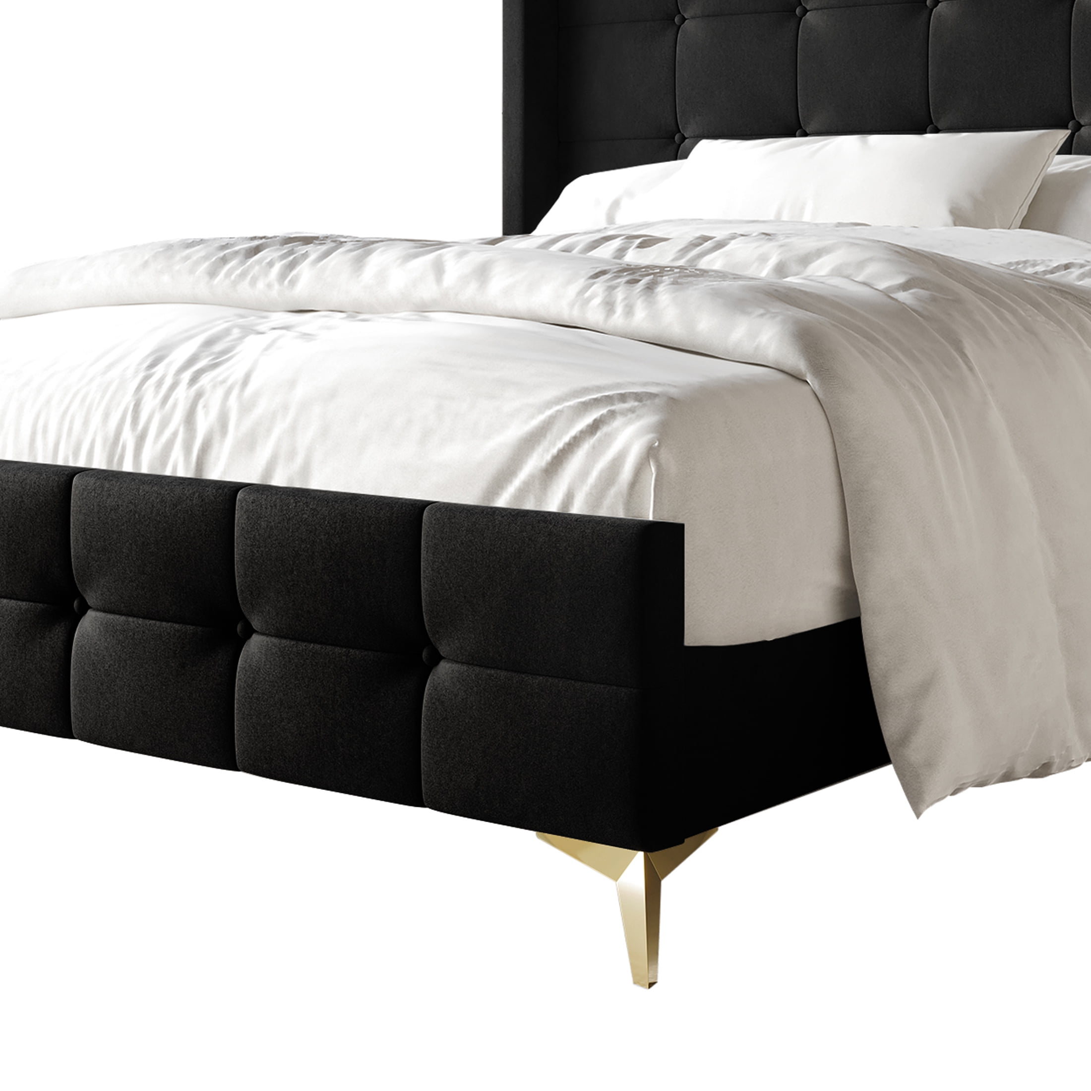 Castle Place Luxury Full Size Velvet Upholstered Bed In Black - Image 5