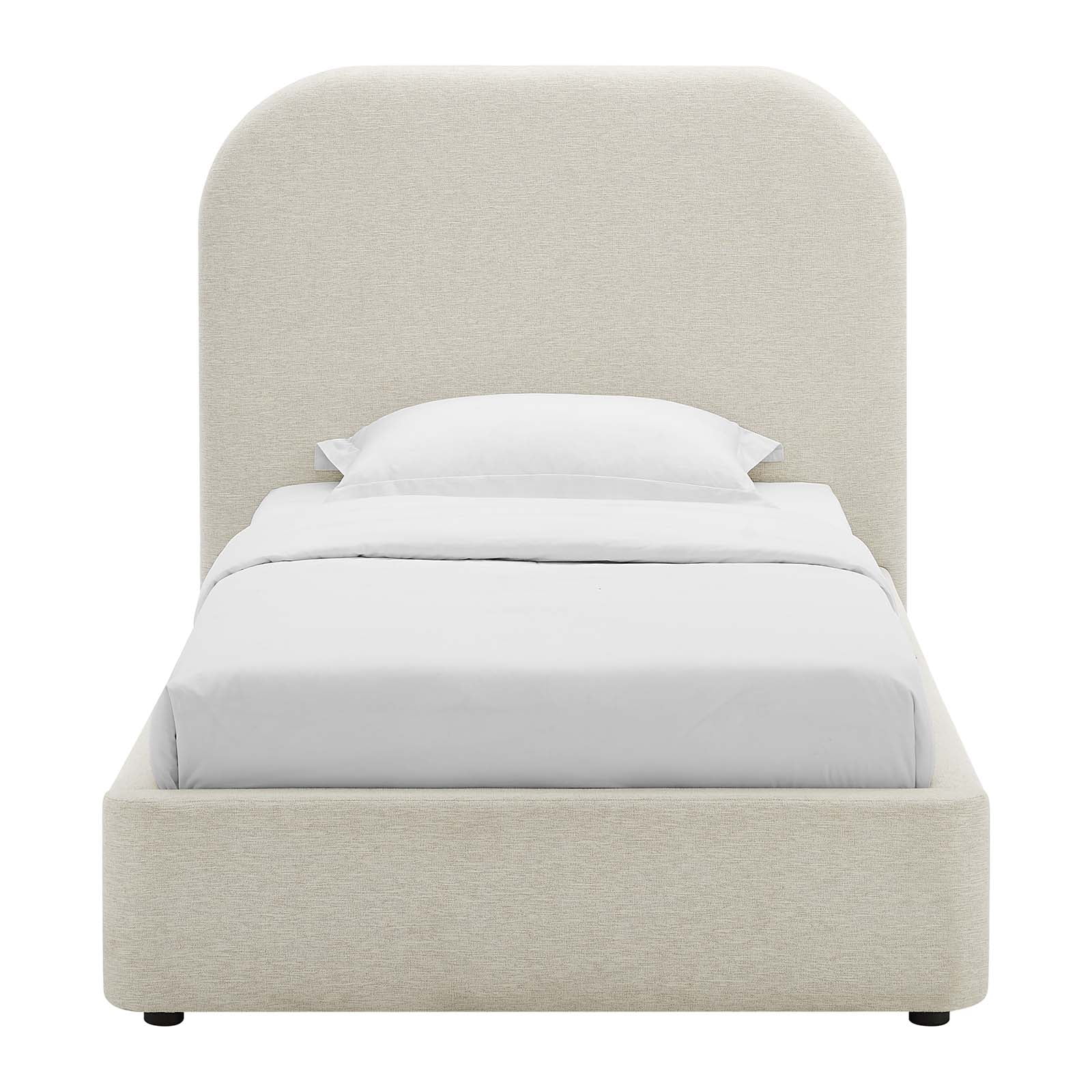 Keynote Upholstered Fabric Curved Twin Platform Bed in Heathered Weave Ivory - Image 5