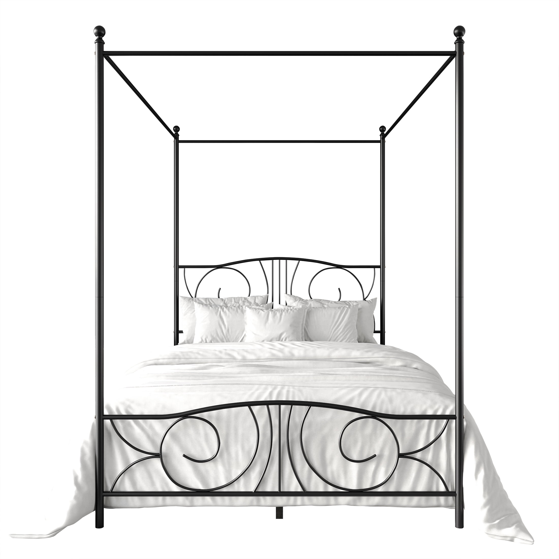 Castle Place Ornate Ironwork Full Metal Platform Canopy Bed, Black - Image 5