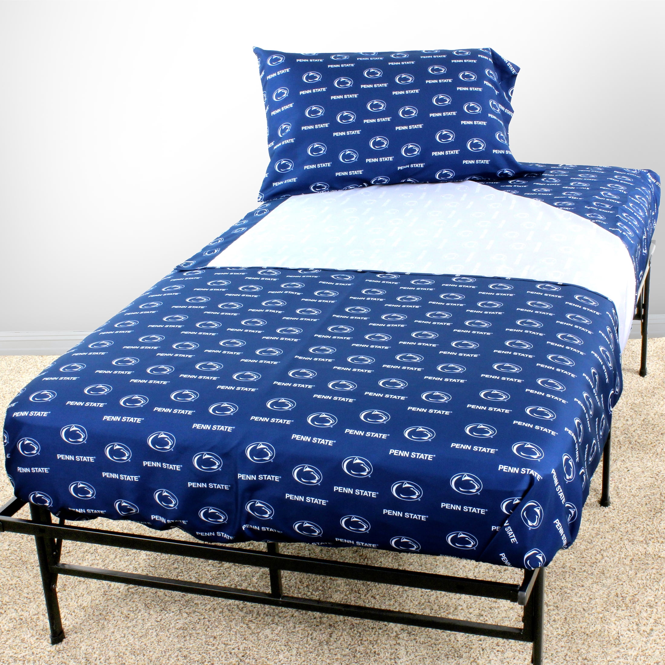 Penn State Nittany Lions 100% cotton, 4 piece sheet set - flat sheet, fitted sheet, 2 pillow cases, Queen, Team Colors - Image 2