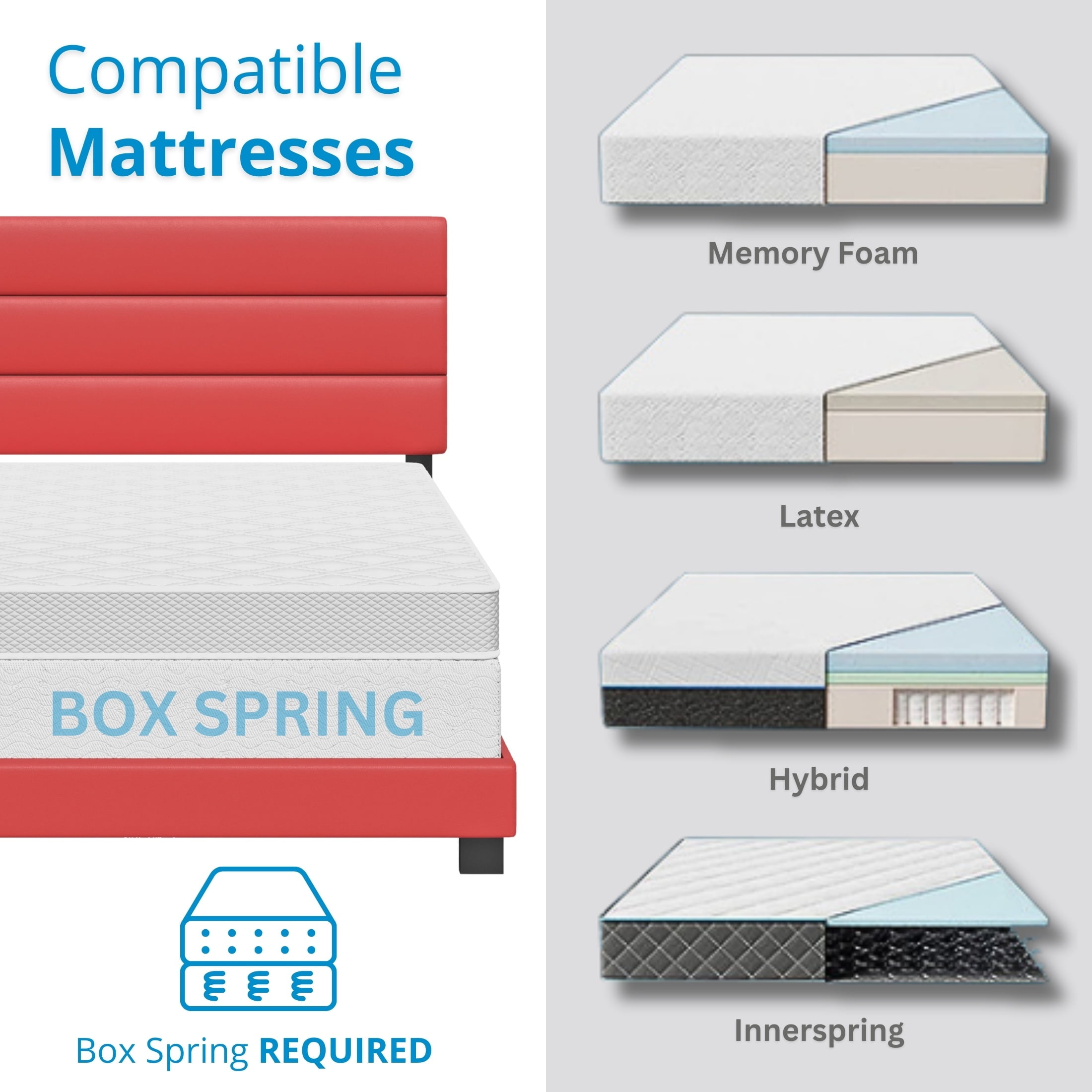 Boyd Sleep Napoli Red Faux Leather Full Size Fully Upholstered Platform Bed Frame with Adjustable Headboard, Qualified Box Spring or Foundation Required for Use - Image 2