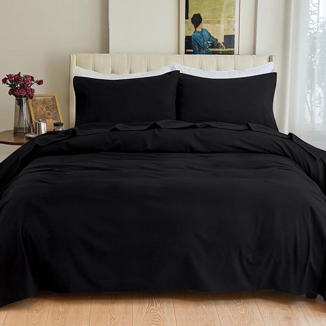 Elegant Comfort Soft 4-Piece Cotton Flannel Sheet Set -Deep Pocket Fitted Sheet, Flannel Sheets - Full, Black - Image 3