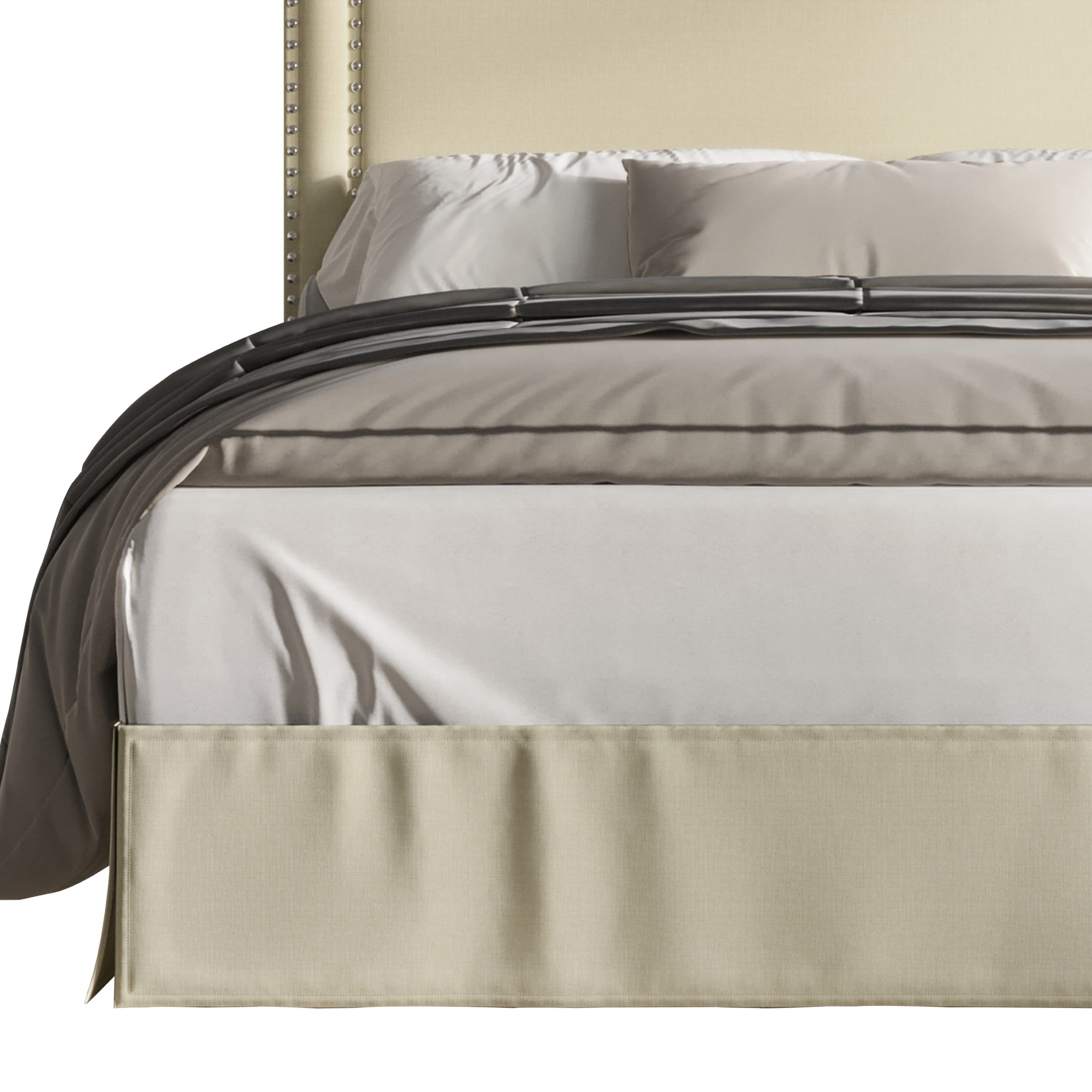 Home Design Keith King Upholstered Panel Bed Frame with Nailhead Trim, Beige – Adult Bedroom Furniture, Easy Assembly - Image 5