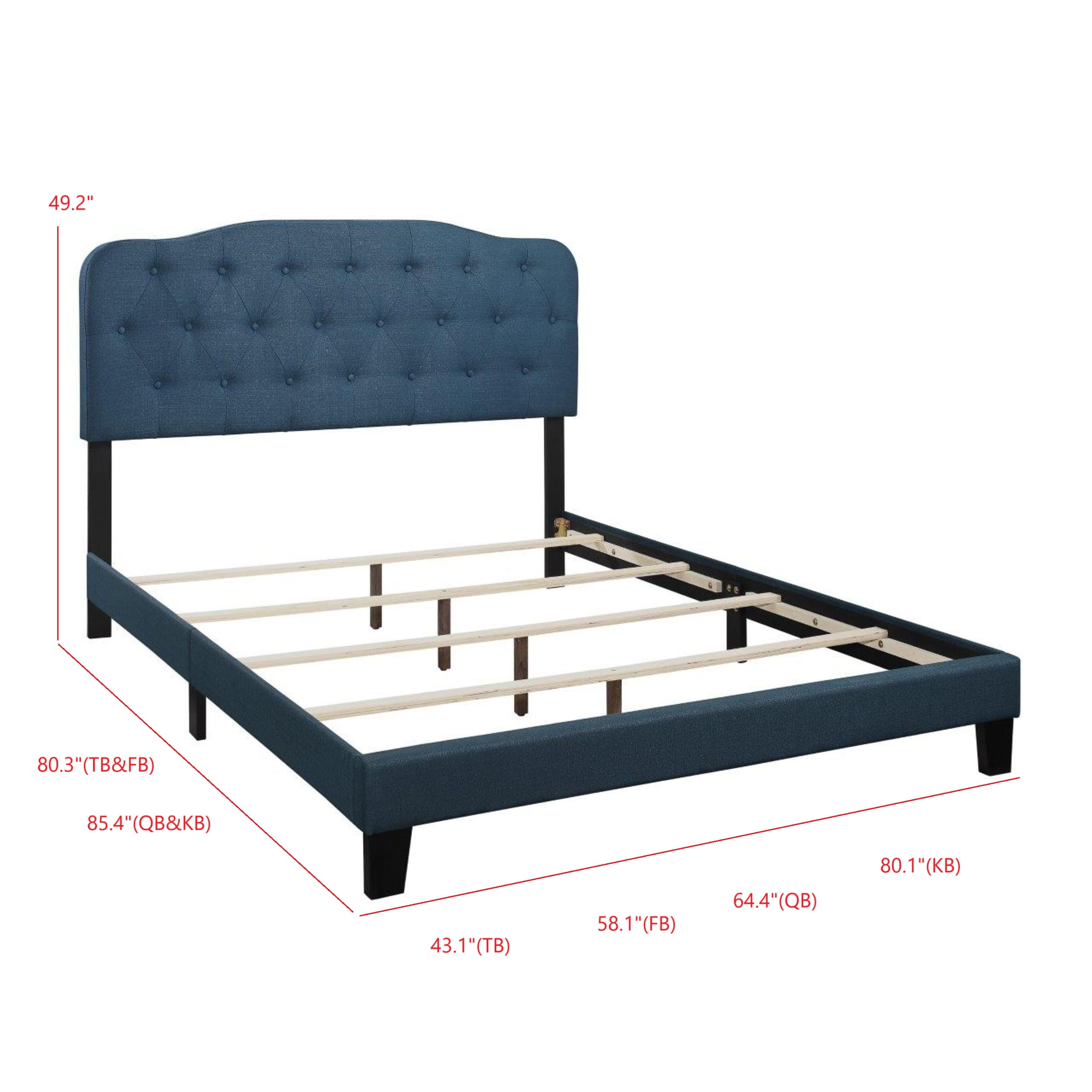 Home Design Carmel Upholstered King Panel Bed Frame with Curved Tufted Headboard and Padded Seat, Blue, Easy assembly - Image 6