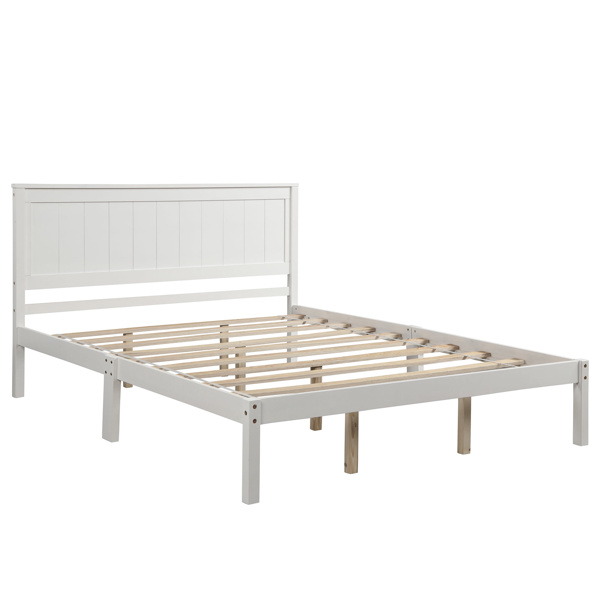 Euroco Full Platform Bed Wood Frame with Headboard and Footboard for Kids Teens, White - Image 6