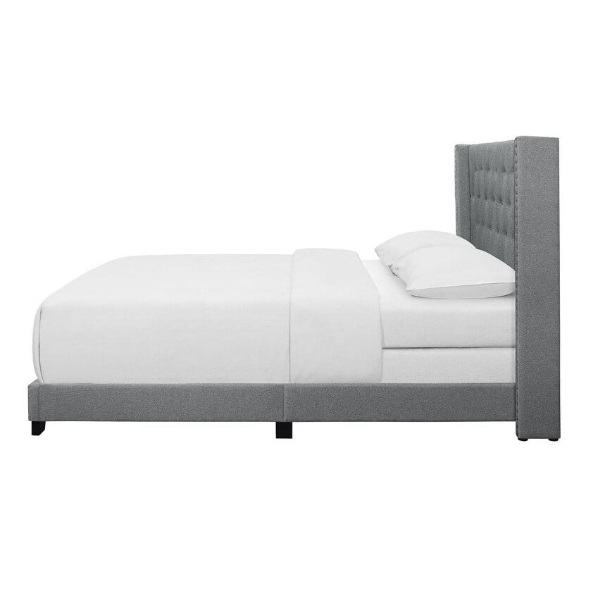 Home Design Brady Queen Tufted Wingback Upholstered Panel Bed Frame, Silver Gray-Velvet (Diamond) - Image 4