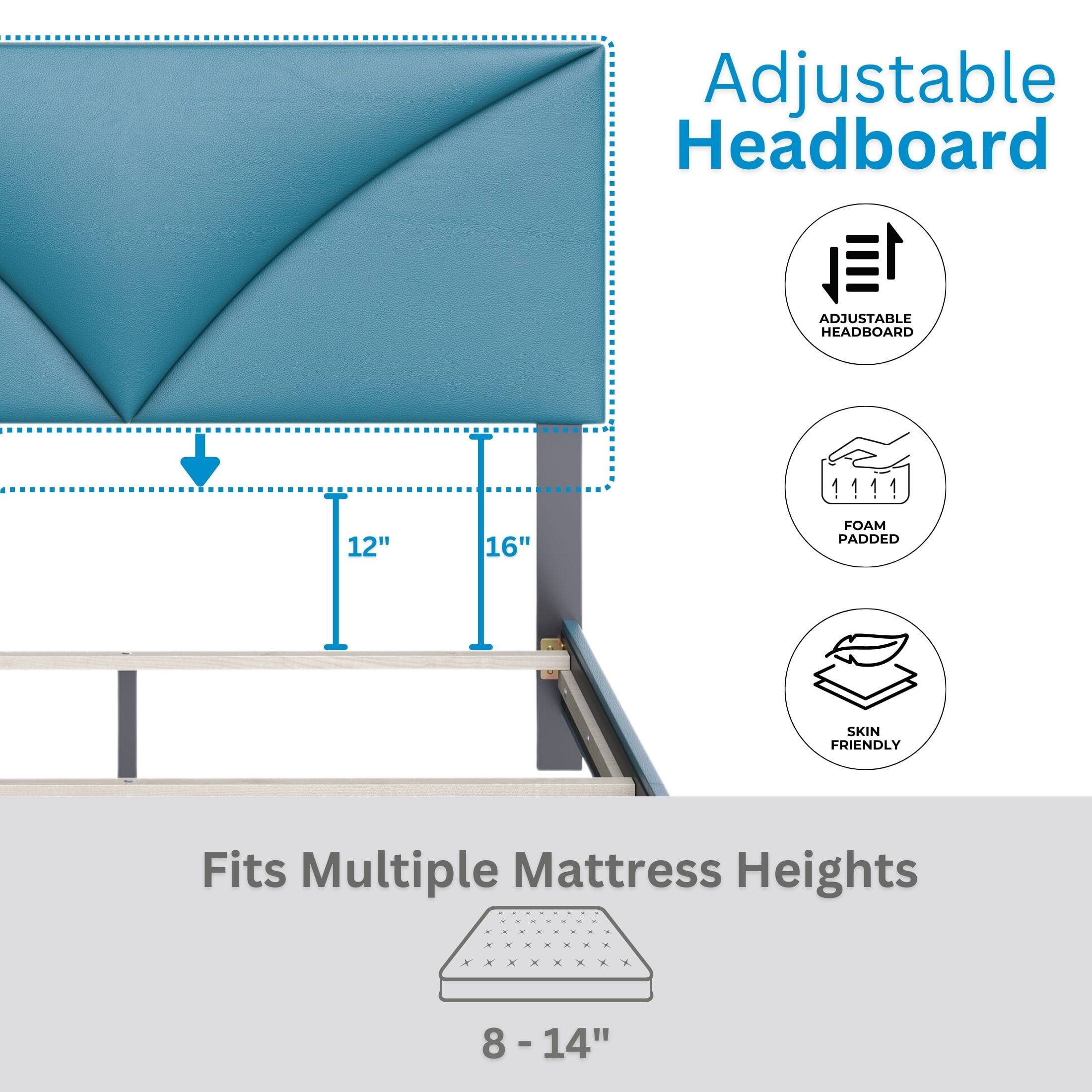 Boyd Sleep Cornerstone Teal Faux Leather Queen Size Upholstered Platform Bed, Qualified Box Spring or Foundation Required for Use - Image 5