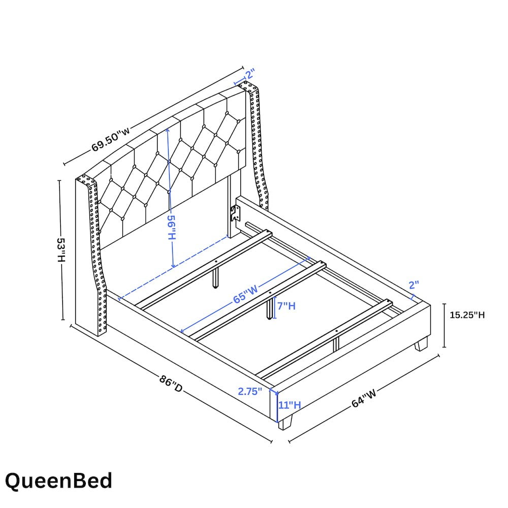 Nantarre Fabric Tufted Wingback Upholstered Bed with Nailhead Trim,Tan - Image 2