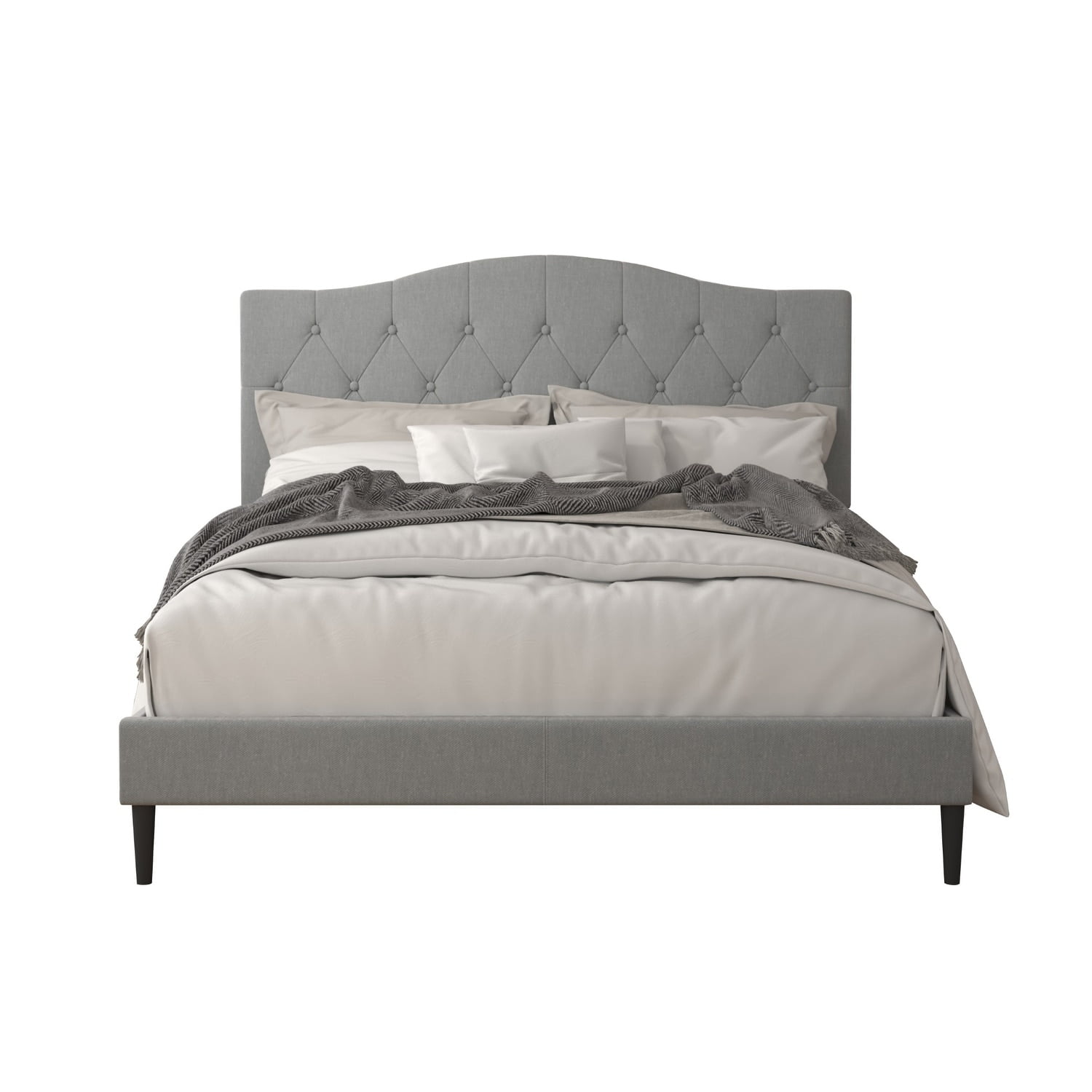 Home Design Mason King Upholstered Platform Bed with Button Tufted, Bed Frame with Curved Headboard for Adult, Gray, Easy Assembly - Image 2