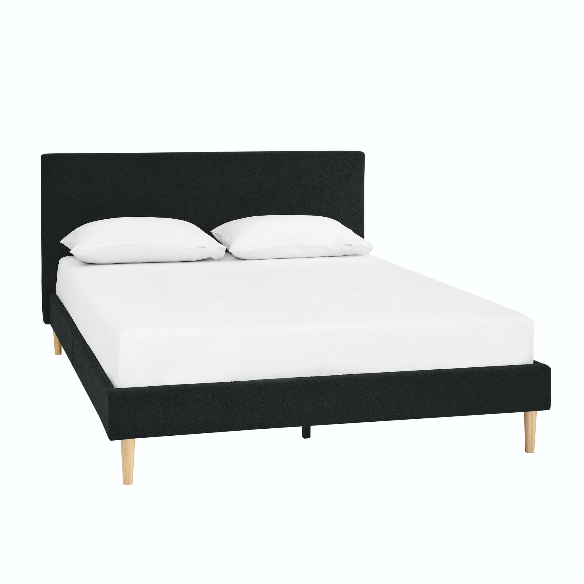 AENKYO King Size Upholstered Platform Bed Frame with Soft Teddy Velvet Headboard, No Box Spring Needed, Black - Image 5