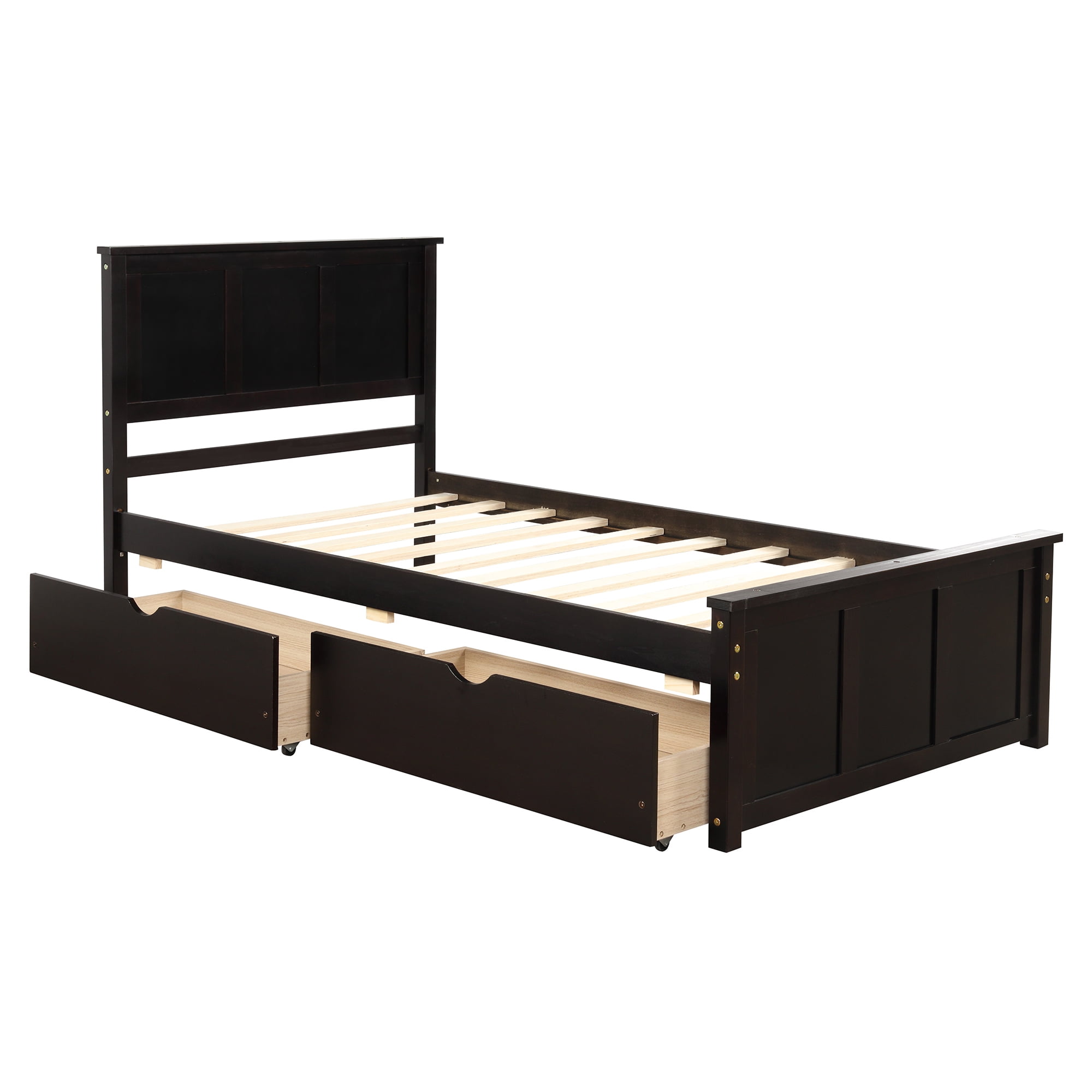 Euroco Wood Twin Size Platform Bed with Drawers for Kids Teens, Espresso - Image 5