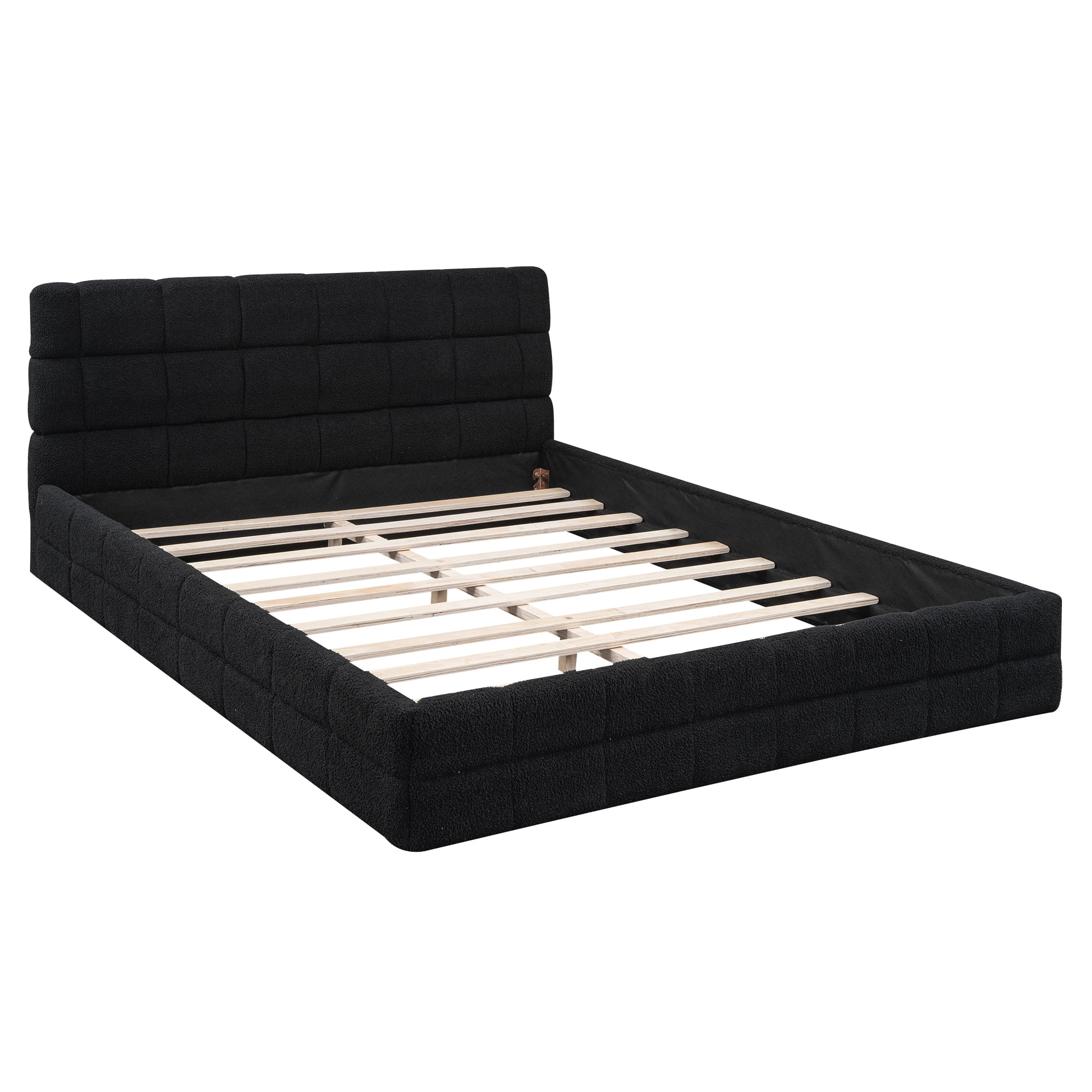 Euroco Upholstered Queen Size Platform Bed with Tuft Headboard, Black - Image 5