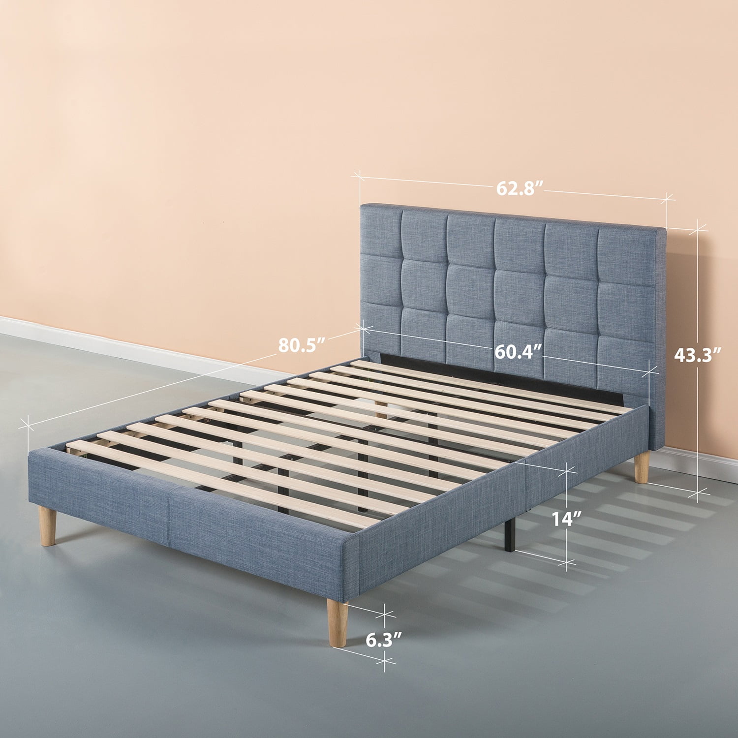 Zinus Lottie 43" Upholstered Platform Bed Frame, Blue Slate, Queen - Image 6