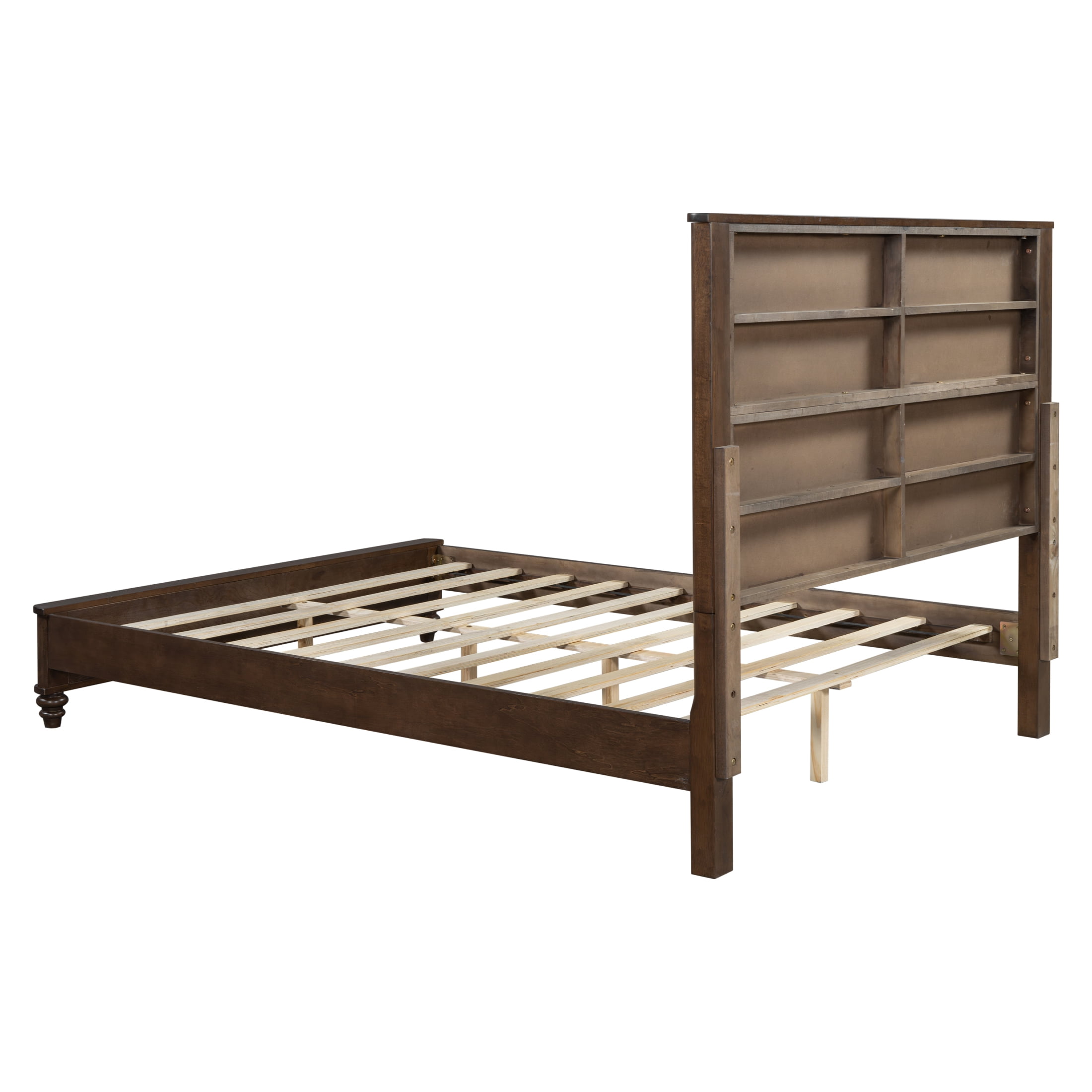 Noble House Classic Transitional Queen Platform Bed with Headboard, Solid Wood Frame, Walnut - Image 7