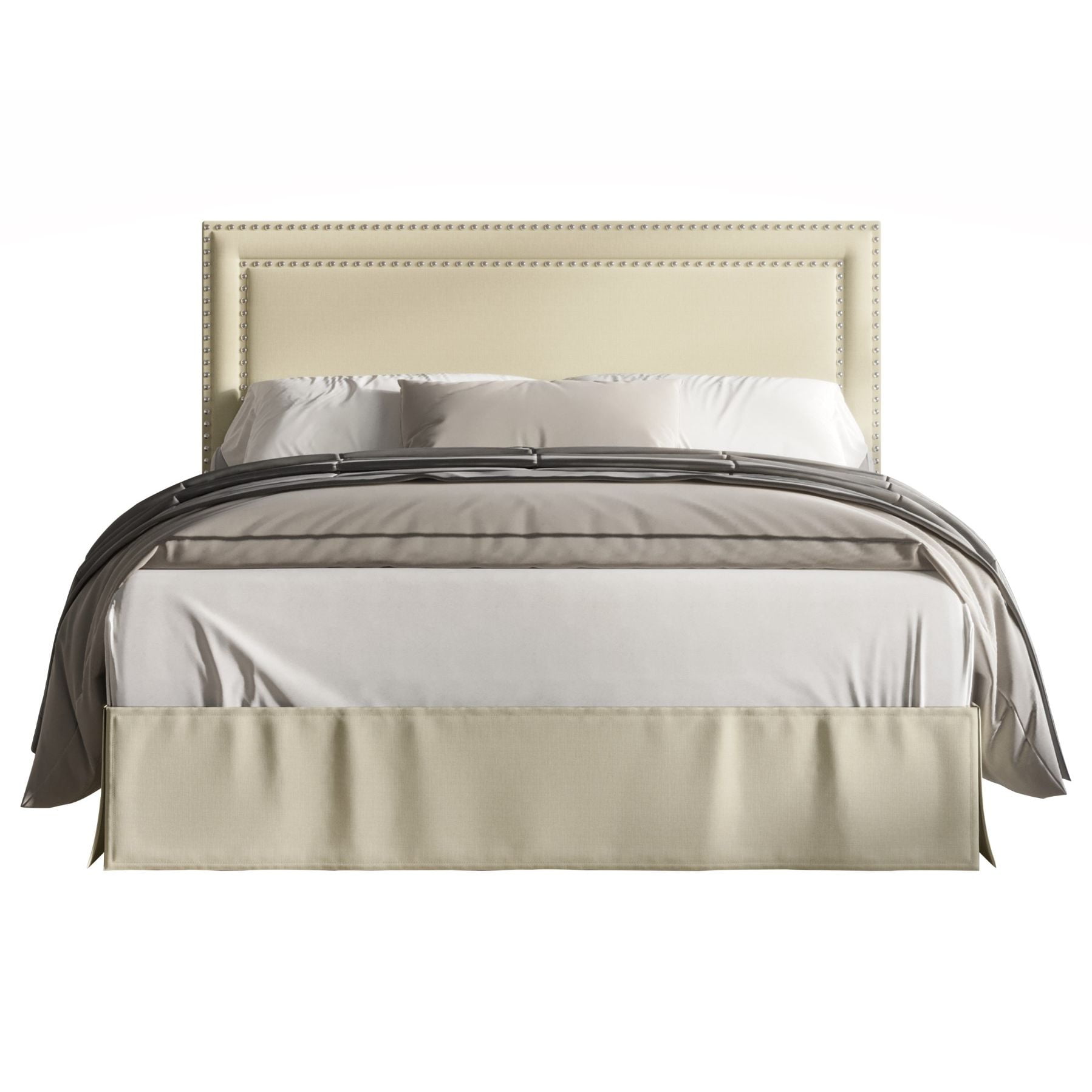 Home Design Keith King Upholstered Panel Bed Frame with Nailhead Trim, Beige – Adult Bedroom Furniture, Easy Assembly - Image 3