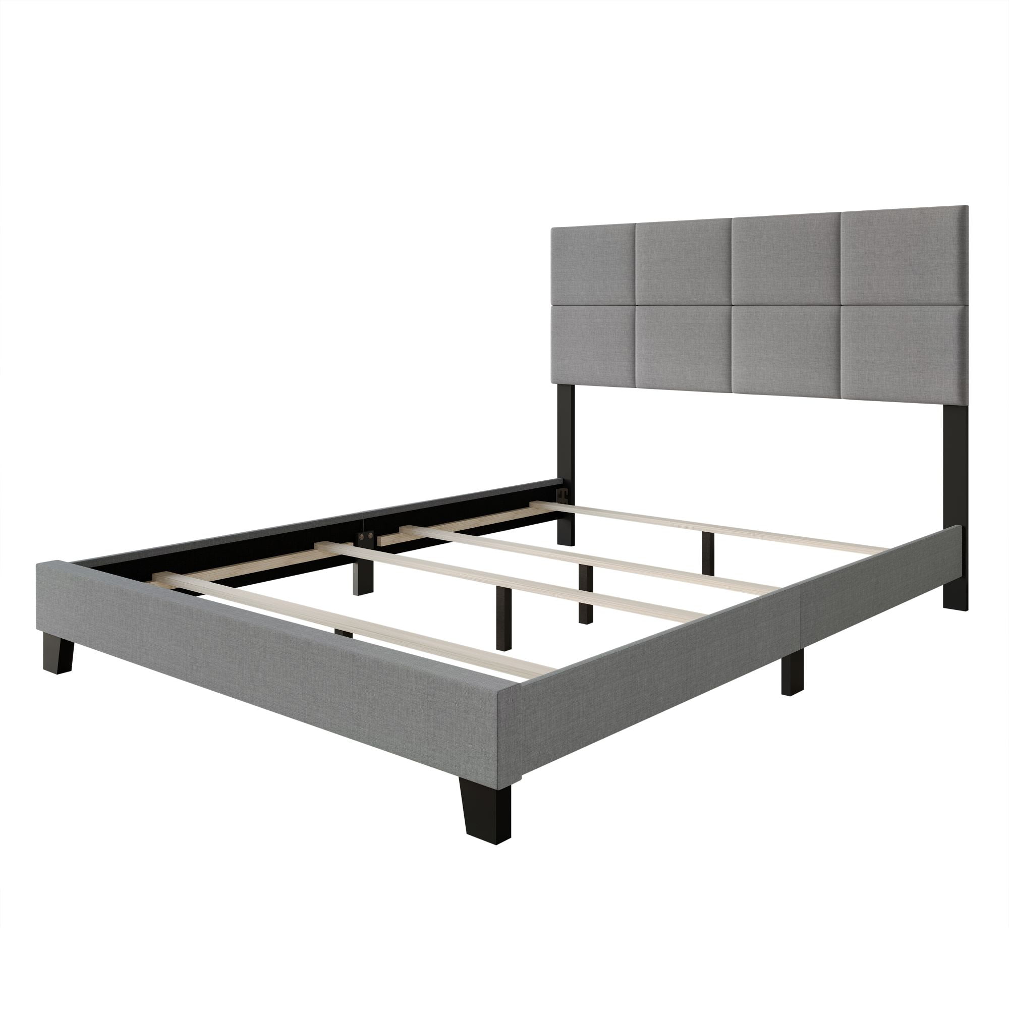 Home Design Lufkin Twin Upholstered Panel Bed Frame with Checkered Tufted Headboard & Foam-Filled Comfort, Gray, Easy Assembly - Image 7